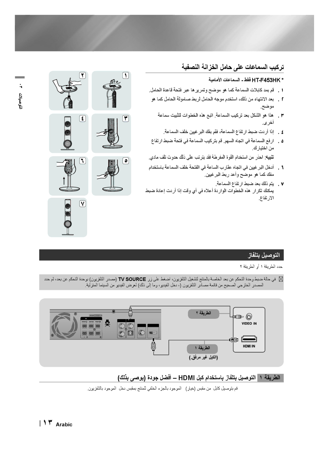 Samsung HT-F453HK/UM, HT-F455BK/SJ, HT-F450K/UM زاﻔﻠتب ﻝﻳﺻوتلا, ةﻳمامﻷا تاﻋامﺳلا طقف HT-F453HK, ةقﻳرطلا .ﻕفرم رﻳﻏ ﻝبكلا 