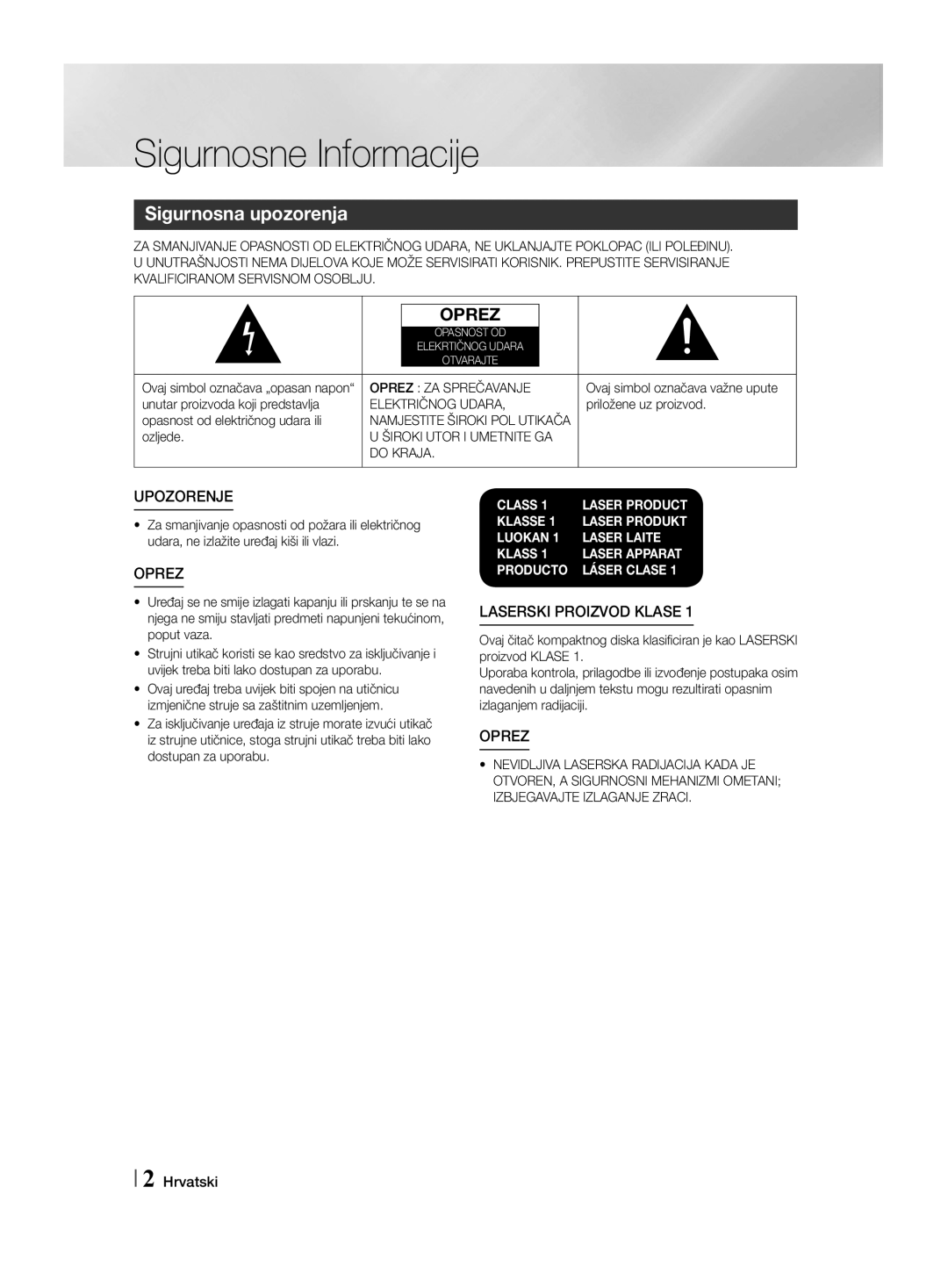 Samsung HT-F455/EN manual Oprez ZA Sprečavanje, Električnog Udara, Široki Utor I Umetnite GA Do Kraja 