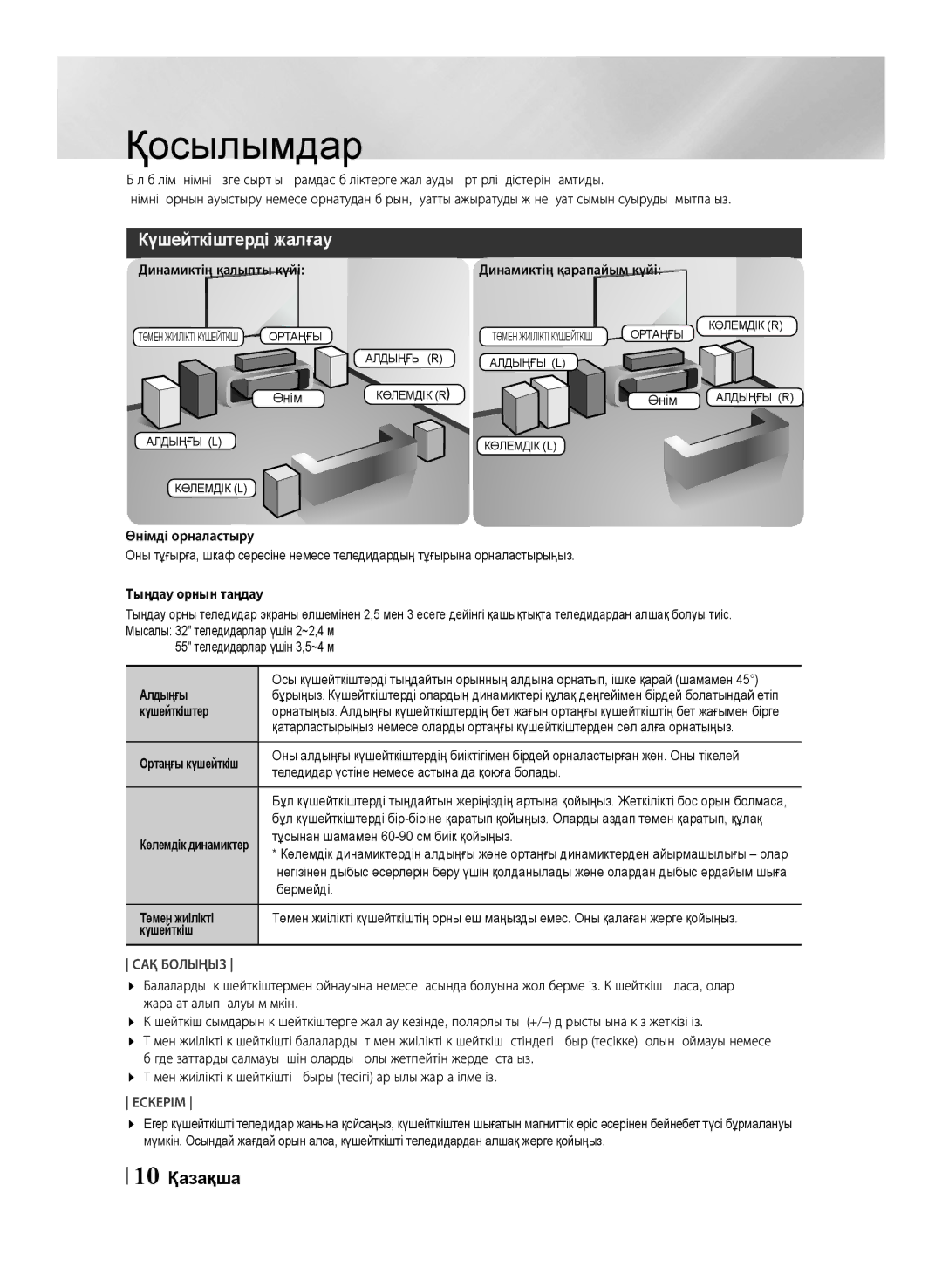 Samsung HT-F453K/RU, HT-F455K/RU manual Қосылымдар, Күшейткіштерді жалғау, 10 Қазақша 