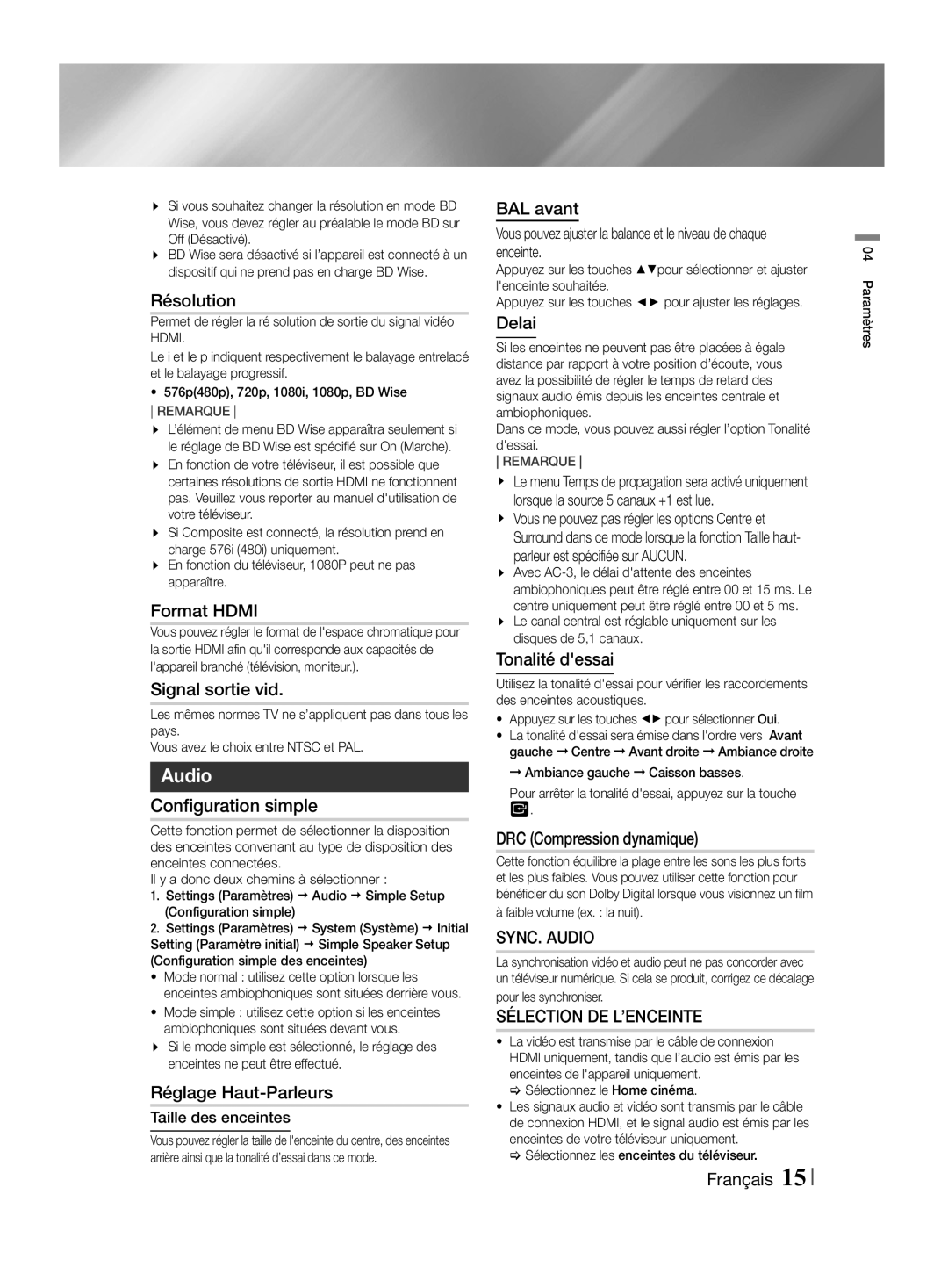 Samsung HT-F455/EN, HT-F455/TK manual Configuration simple 