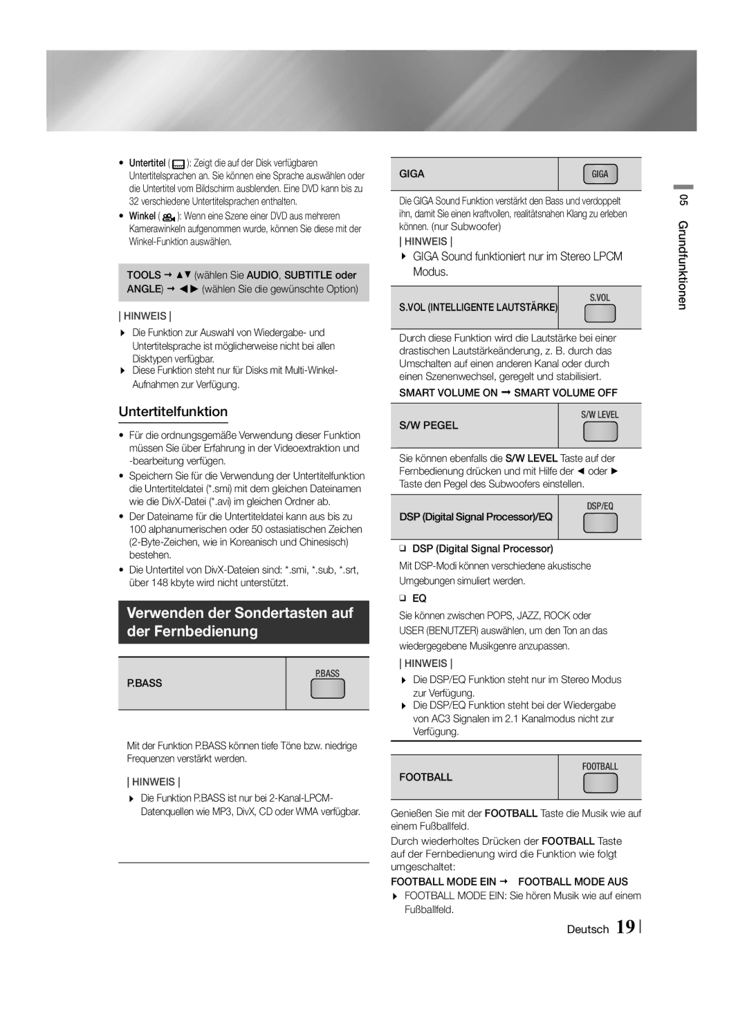 Samsung HT-F455/EN, HT-F455/TK manual Verwenden der Sondertasten auf der Fernbedienung, Untertitelfunktion 