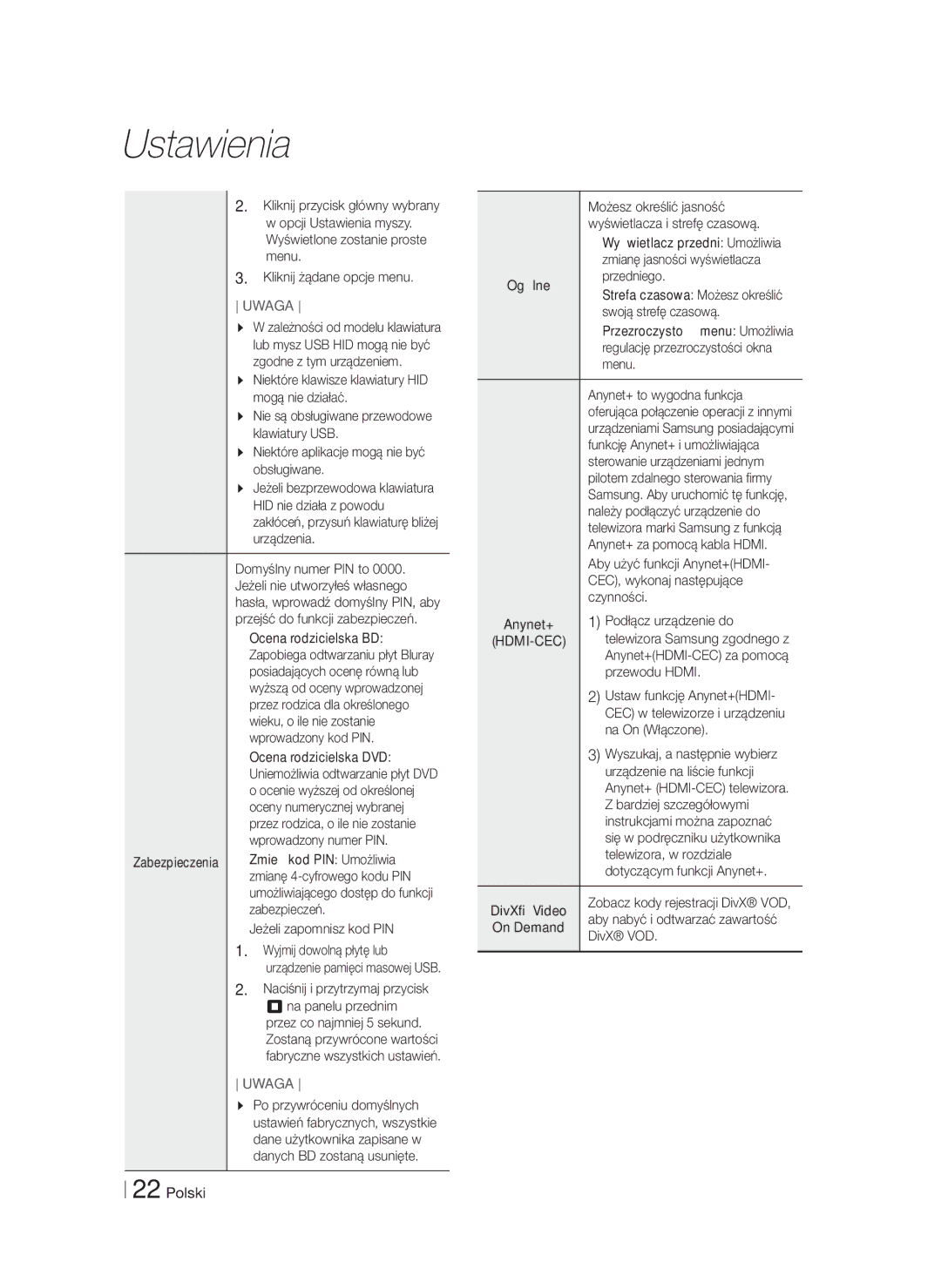 Samsung HT-F5200/EN manual Możesz określić jasność, Wyświetlacza i strefę czasową, Zmianę jasności wyświetlacza, Czynności 