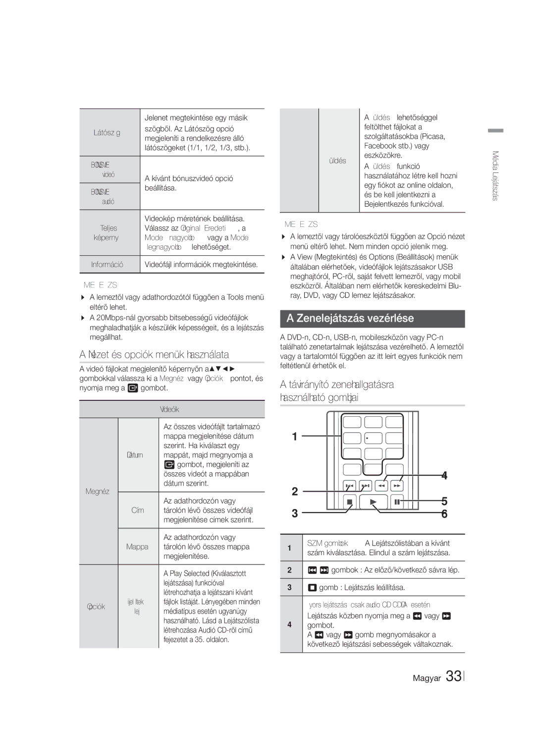 Samsung HT-F5200/EN manual Nézet és opciók menük használata, Zenelejátszás vezérlése 