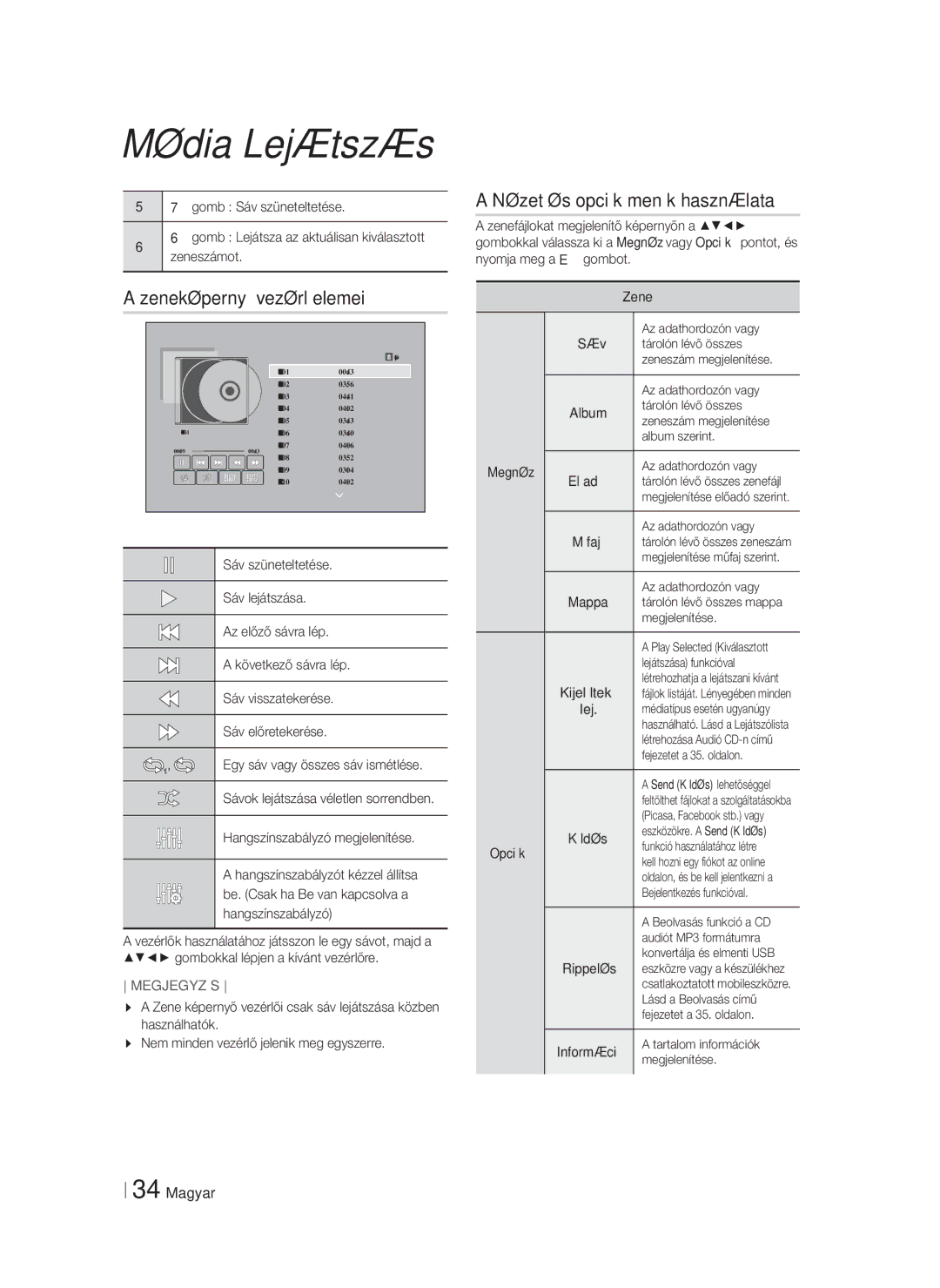 Samsung HT-F5200/EN manual Zeneképernyő vezérlőelemei 