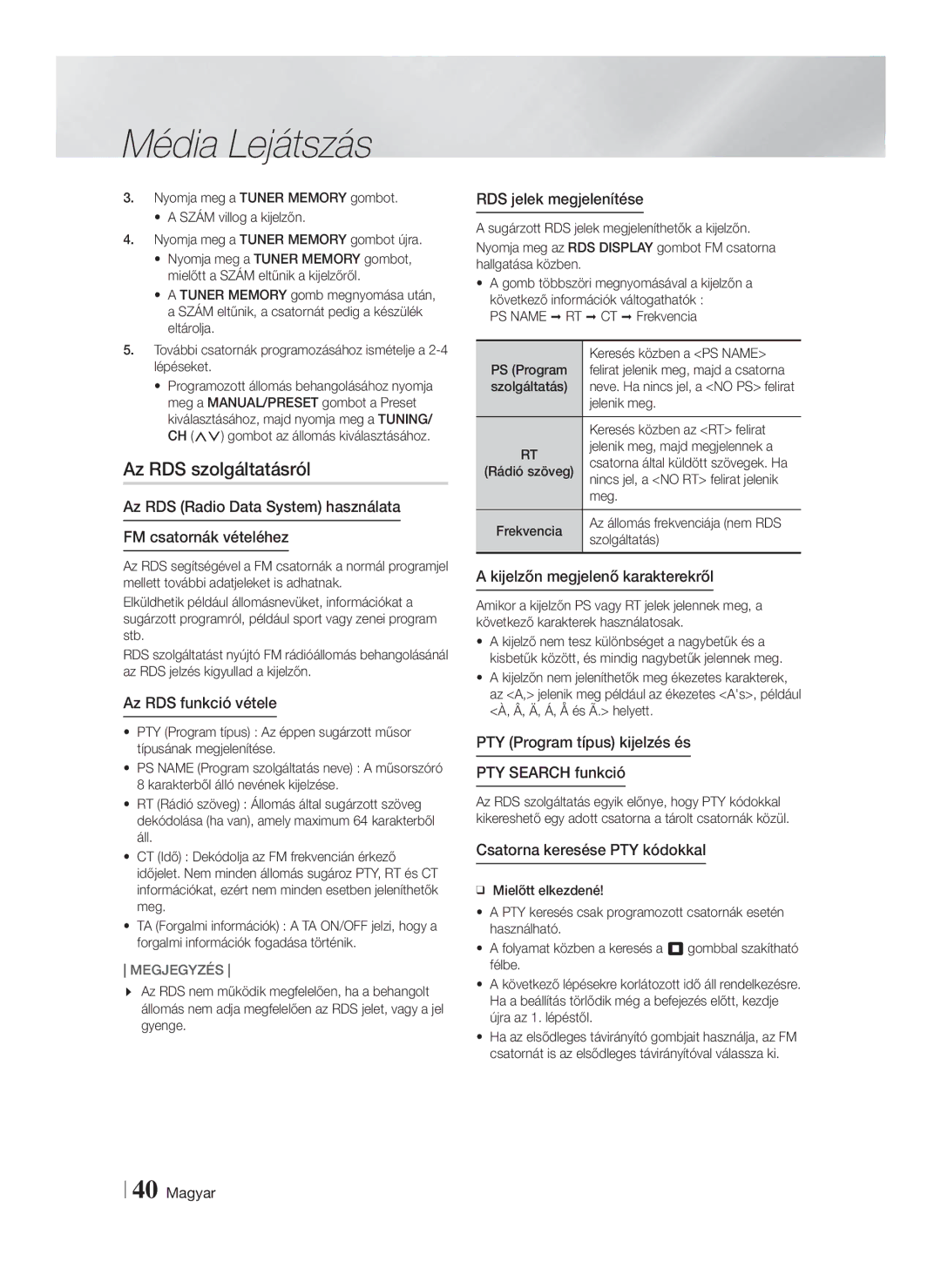 Samsung HT-F5530/EN, HT-F5500/EN, HT-F5550/EN manual Az RDS szolgáltatásról 