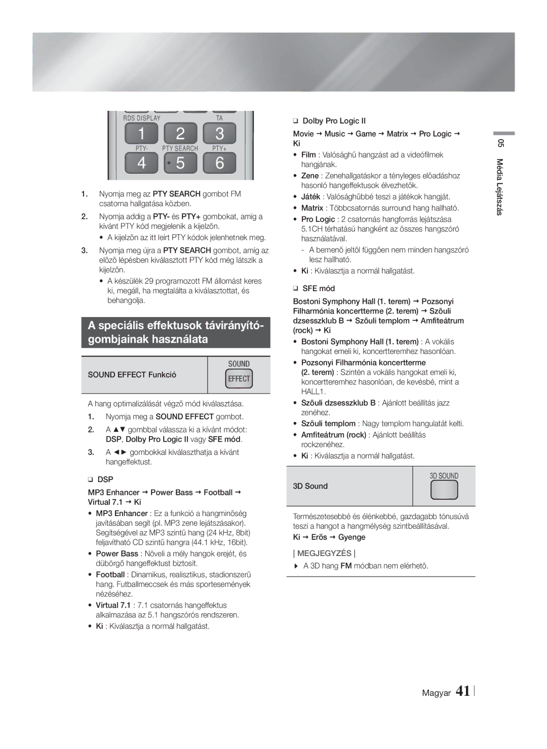 Samsung HT-F5550/EN, HT-F5500/EN, HT-F5530/EN manual Speciális effektusok távirányító Gombjainak használata 