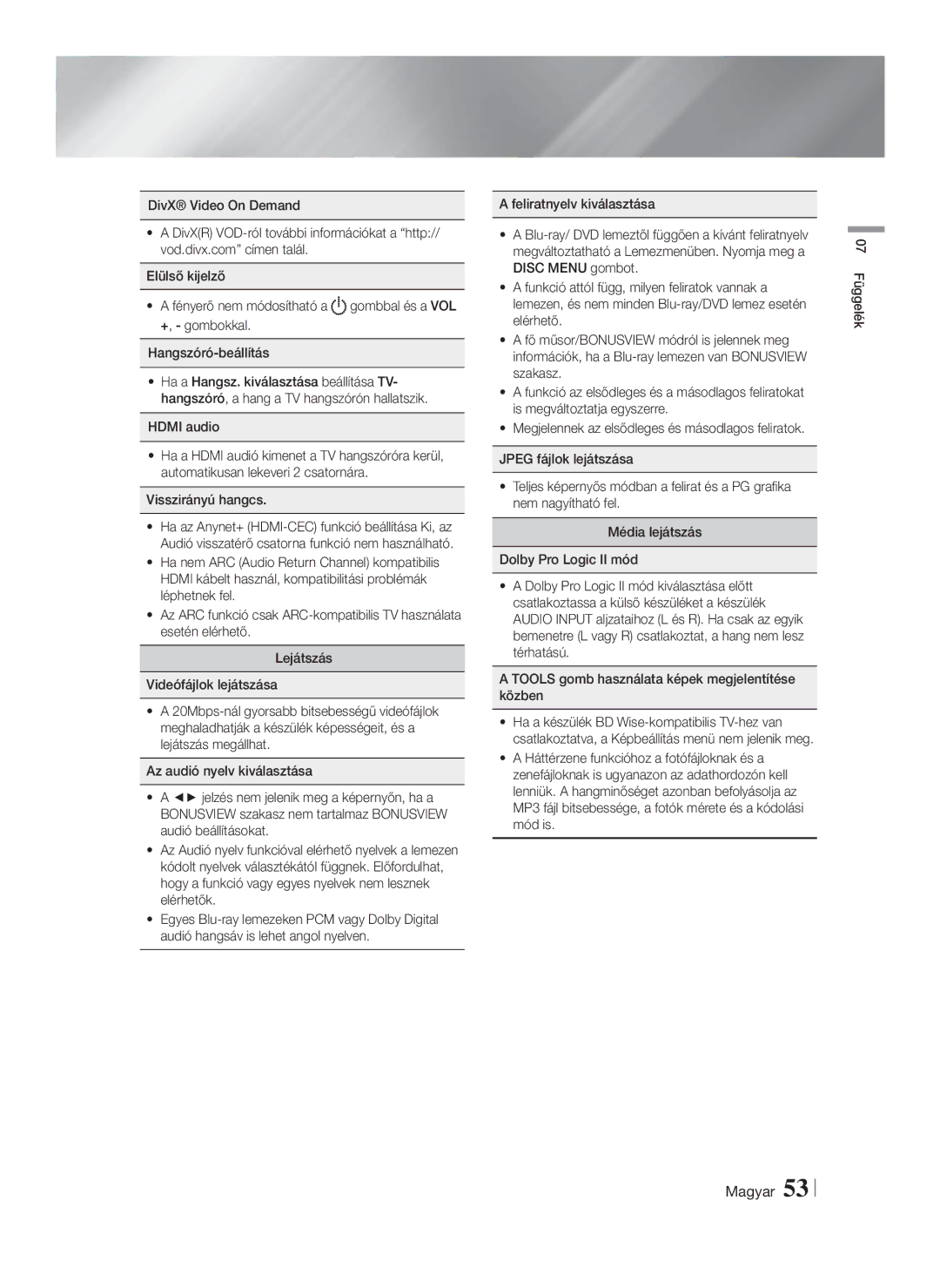 Samsung HT-F5550/EN, HT-F5500/EN, HT-F5530/EN manual Magyar 