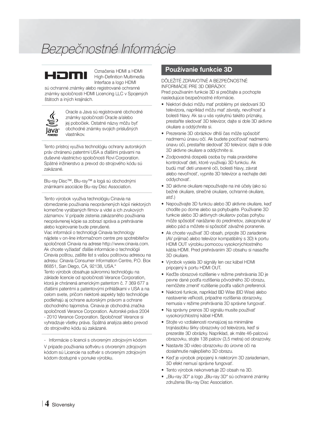 Samsung HT-F5530/EN, HT-F5500/EN, HT-F5550/EN manual Používanie funkcie 3D, Označenia Hdmi a Hdmi 