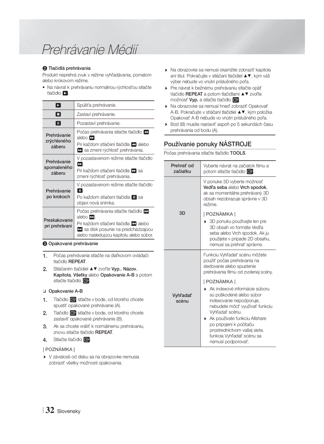 Samsung HT-F5550/EN, HT-F5500/EN, HT-F5530/EN manual Používanie ponuky Nástroje 