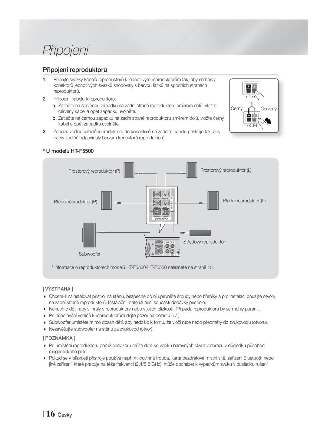 Samsung HT-F5530/EN, HT-F5500/EN, HT-F5550/EN manual Připojení reproduktorů, Modelu HT-F5500 