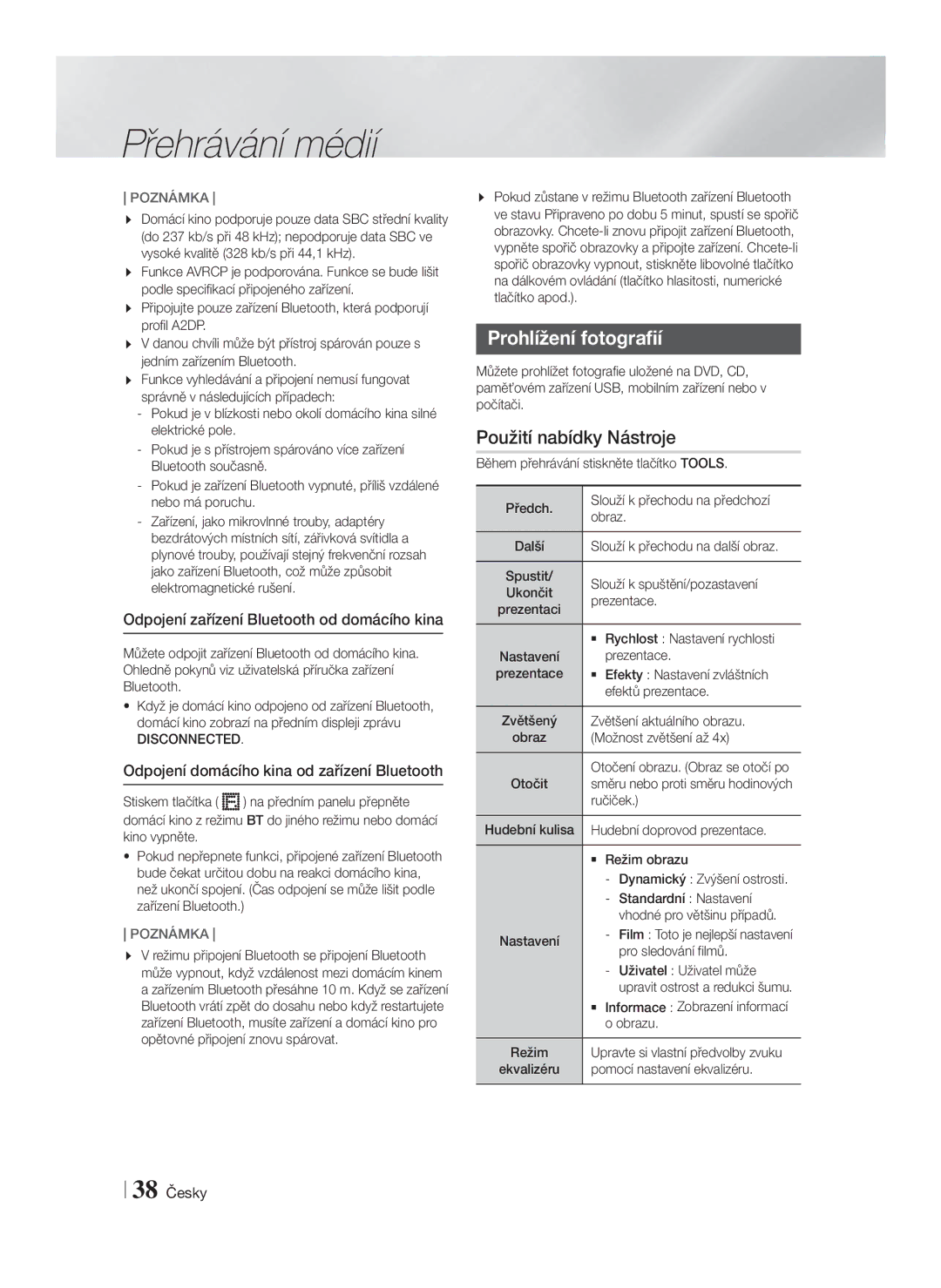 Samsung HT-F5550/EN, HT-F5500/EN, HT-F5530/EN manual Prohlížení fotografií, Odpojení zařízení Bluetooth od domácího kina 