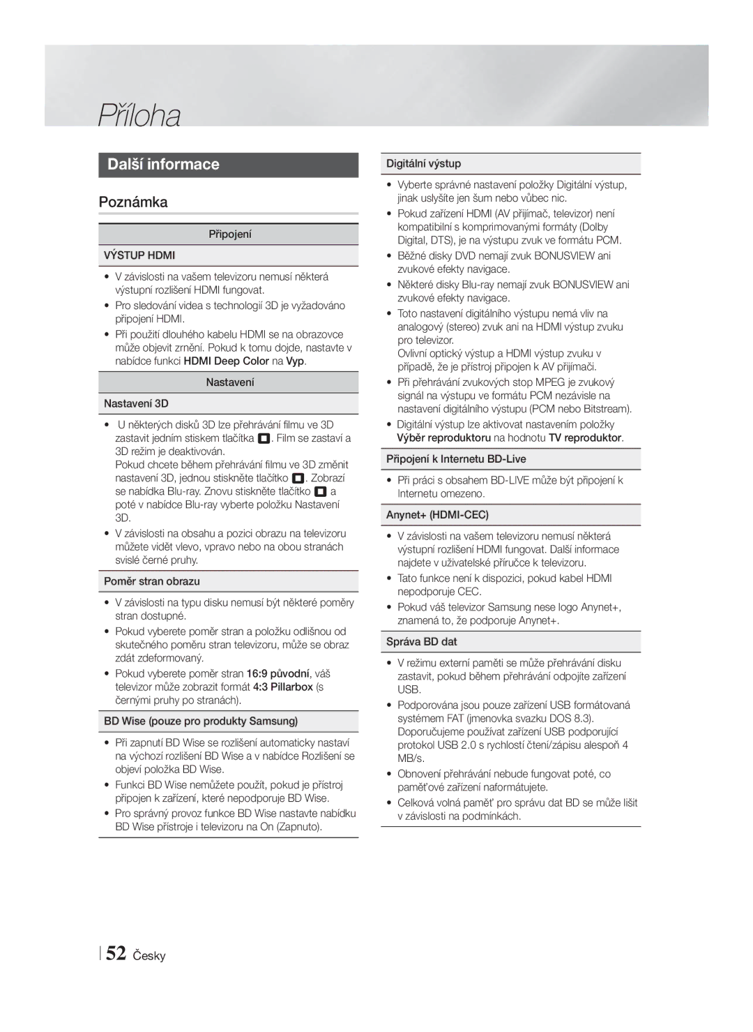 Samsung HT-F5530/EN, HT-F5500/EN, HT-F5550/EN manual Příloha, Další informace 