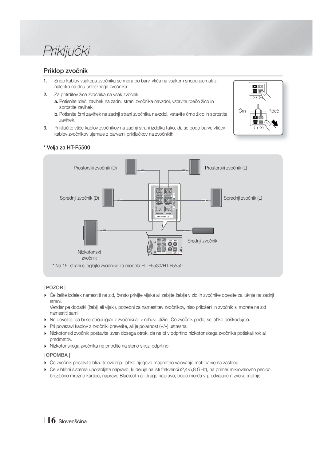 Samsung HT-F5530/EN, HT-F5500/EN, HT-F5550/EN manual Priklop zvočnik, Velja za HT-F5500, Zavihek 