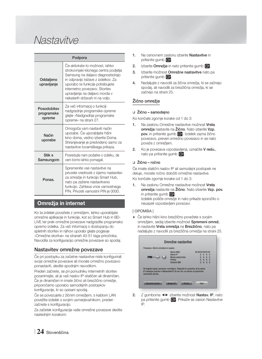 Samsung HT-F5500/EN, HT-F5530/EN, HT-F5550/EN manual Omrežja in internet, Nastavitev omrežne povezave, Žično omrežje 