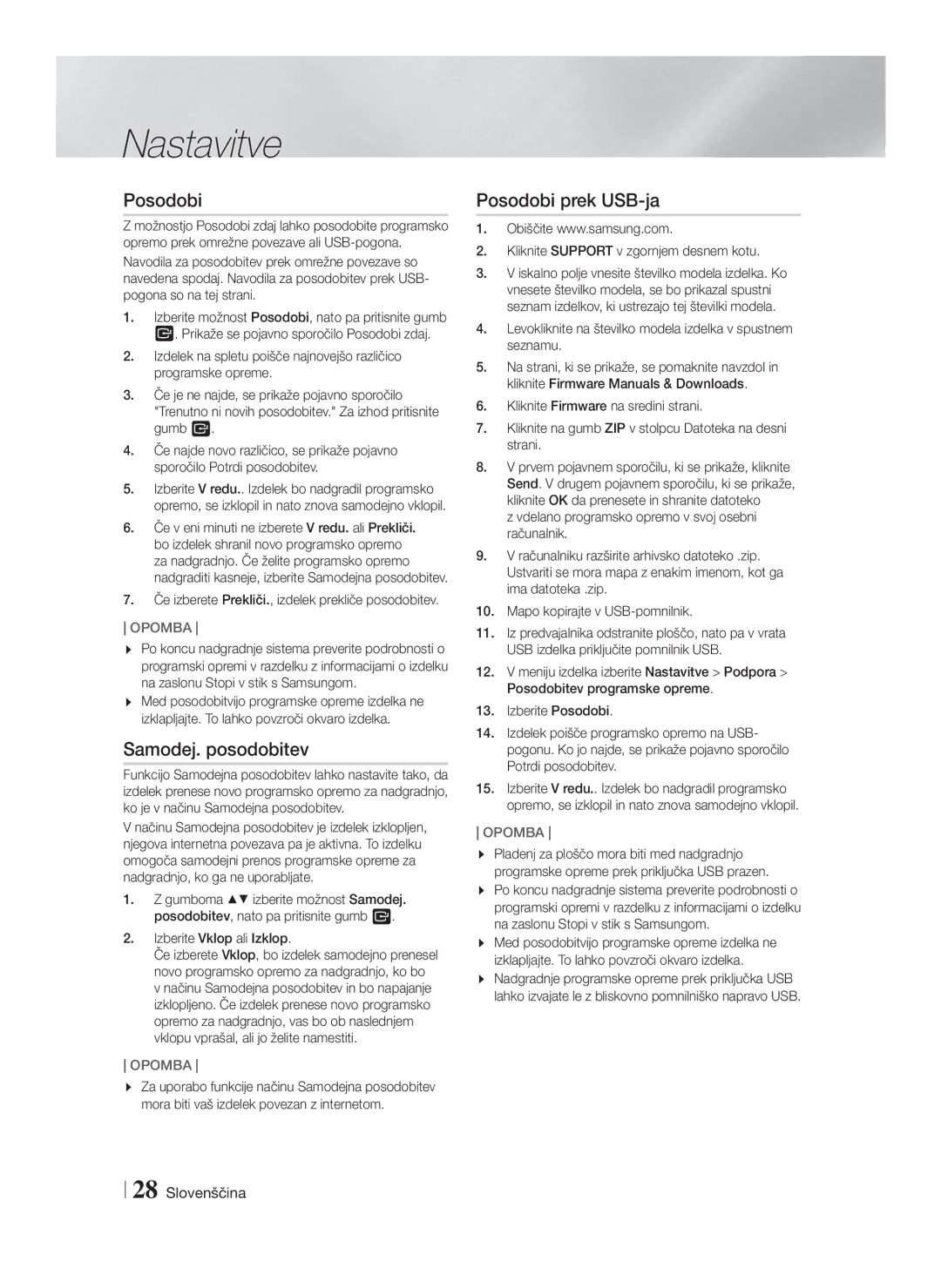 Samsung HT-F5530/EN, HT-F5500/EN, HT-F5550/EN manual Samodej. posodobitev, Posodobi prek USB-ja 