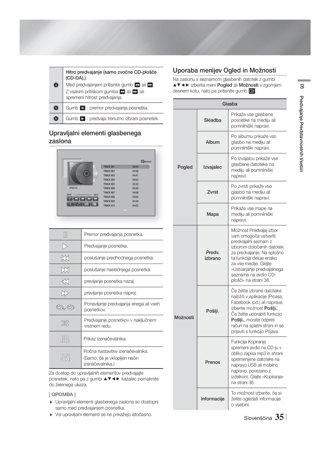 Samsung HT-F5550/EN, HT-F5500/EN, HT-F5530/EN manual Upravljalni elementi glasbenega zaslona 