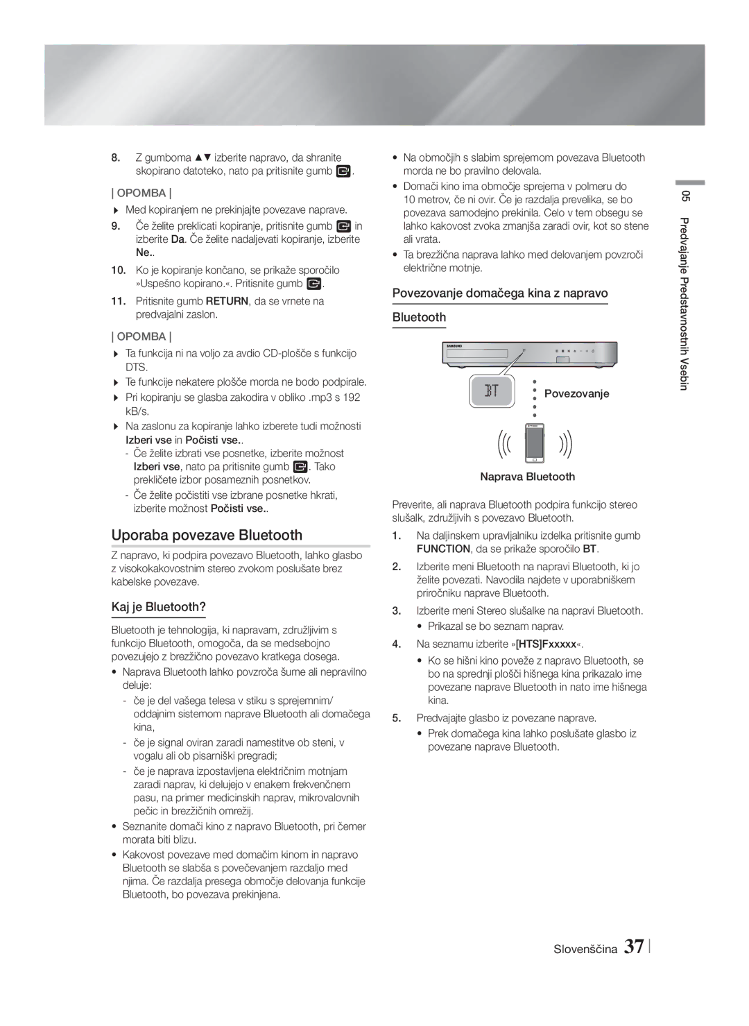 Samsung HT-F5530/EN manual Uporaba povezave Bluetooth, Kaj je Bluetooth?, Povezovanje domačega kina z napravo Bluetooth 