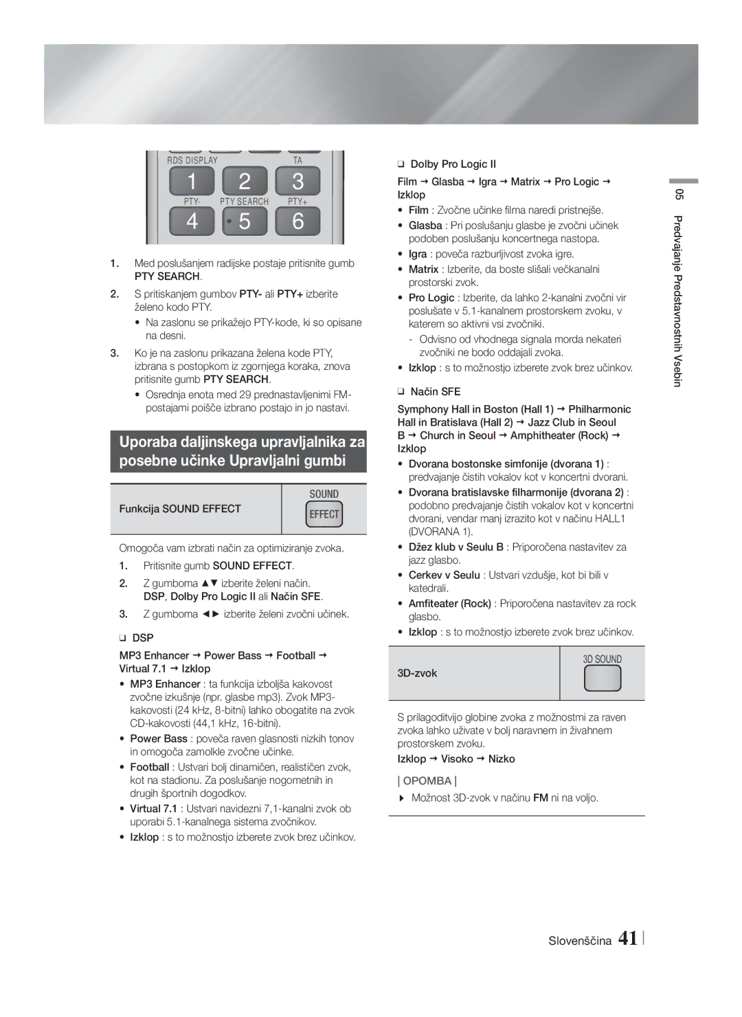 Samsung HT-F5550/EN, HT-F5500/EN, HT-F5530/EN manual Med poslušanjem radijske postaje pritisnite gumb, Funkcija Sound Effect 