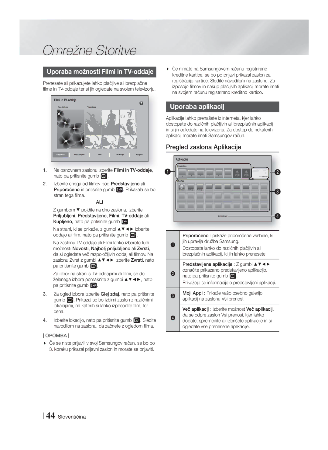 Samsung HT-F5550/EN manual Uporaba aplikacij, Pregled zaslona Aplikacije, Ali, Priporočeno prikaže priporočene vsebine, ki 