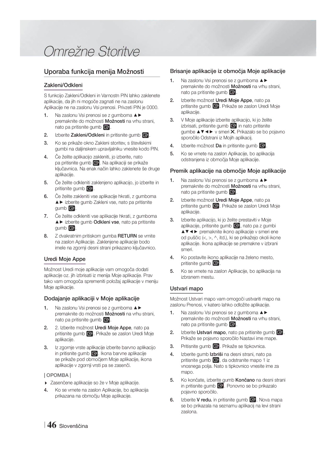 Samsung HT-F5530/EN, HT-F5500/EN, HT-F5550/EN manual Uporaba funkcija menija Možnosti 