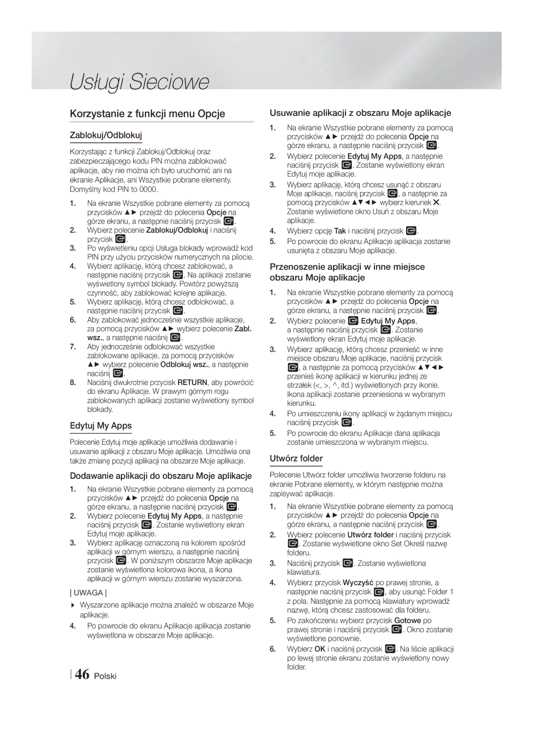 Samsung HT-F5530/EN, HT-F5500/EN, HT-F5550/EN manual Korzystanie z funkcji menu Opcje 