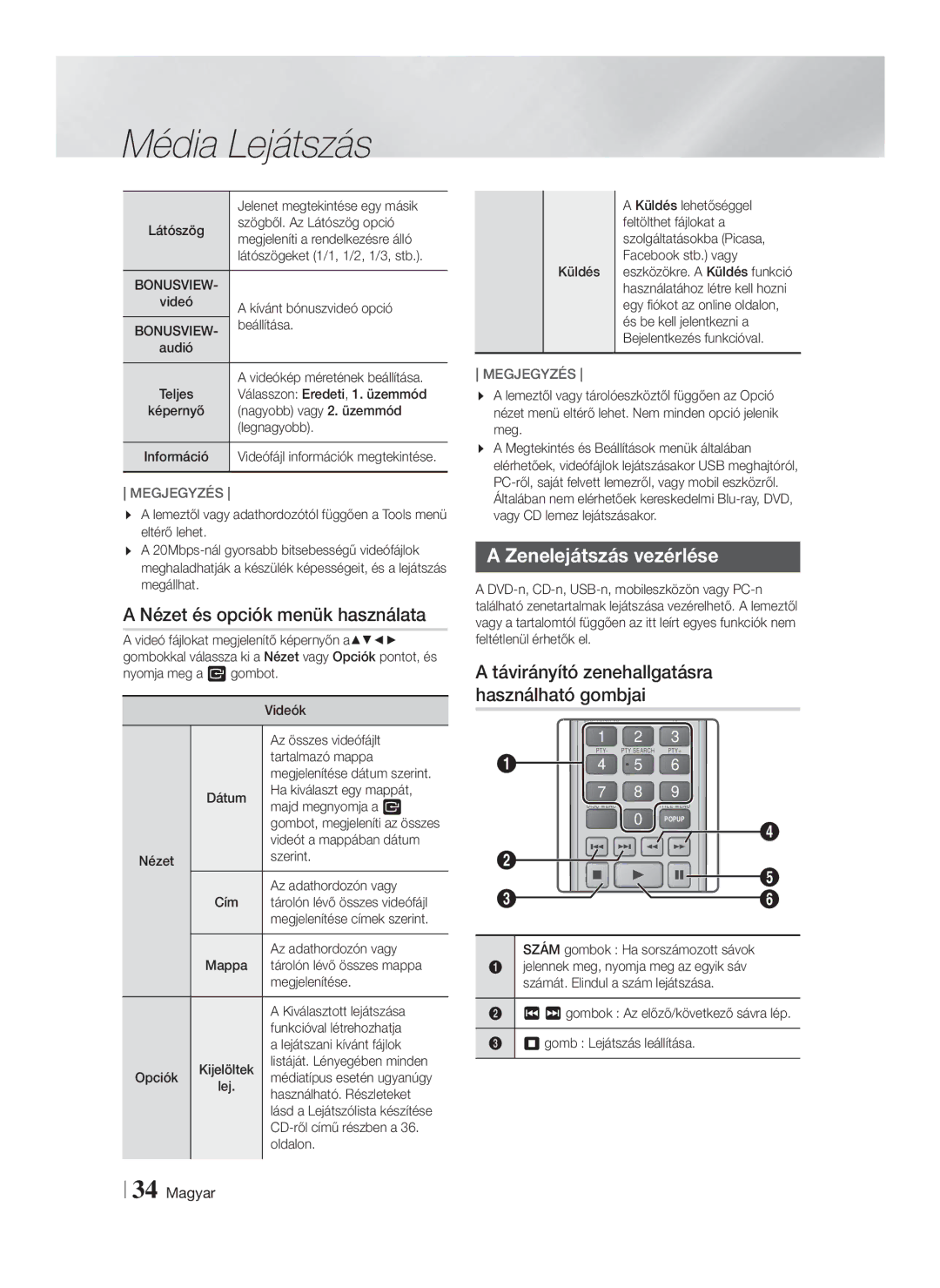 Samsung HT-F5530/EN, HT-F5500/EN, HT-F5550/EN manual Nézet és opciók menük használata, Zenelejátszás vezérlése 