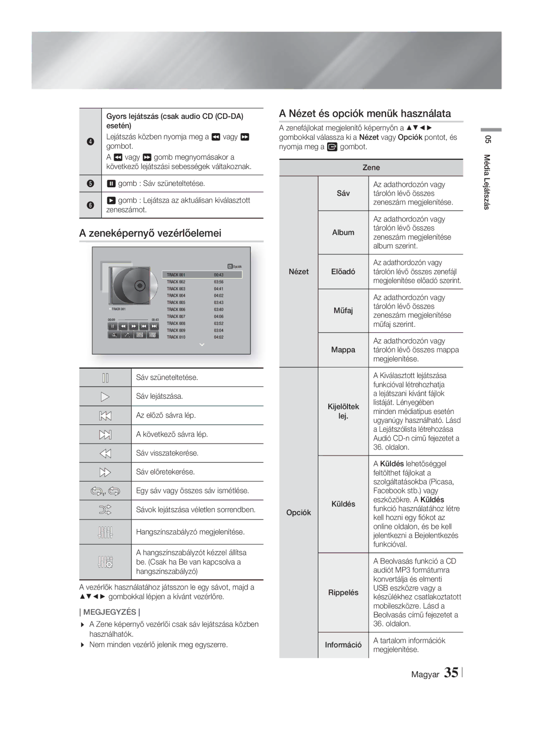 Samsung HT-F5550/EN, HT-F5500/EN, HT-F5530/EN manual Zeneképernyő vezérlőelemei 