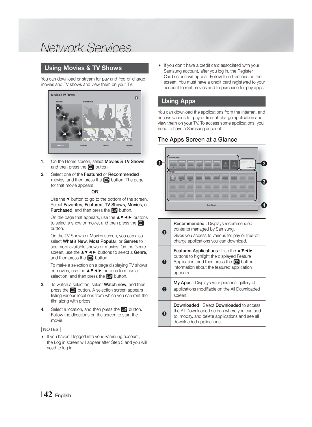 Samsung HT-F5500W, HTF5500WZA user manual Using Movies & TV Shows, Using Apps, Apps Screen at a Glance 