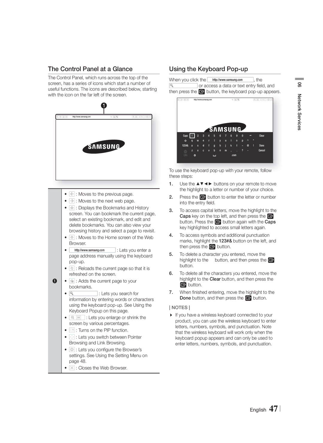 Samsung HTF5500WZA, HT-F5500W user manual Control Panel at a Glance, Using the Keyboard Pop-up 