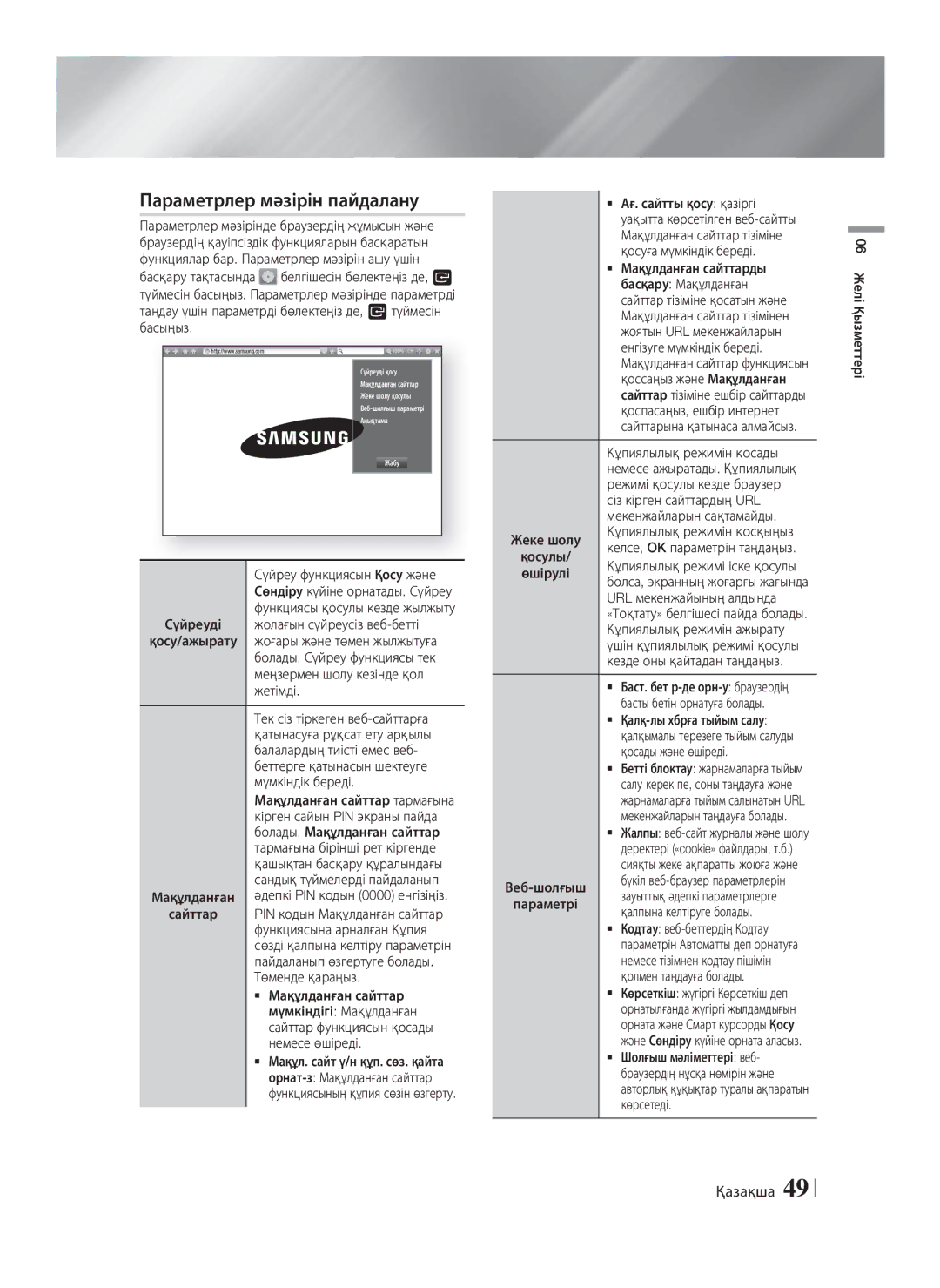 Samsung HT-F5530K/RU, HT-F5550K/RU manual Параметрлер мәзірін пайдалану 