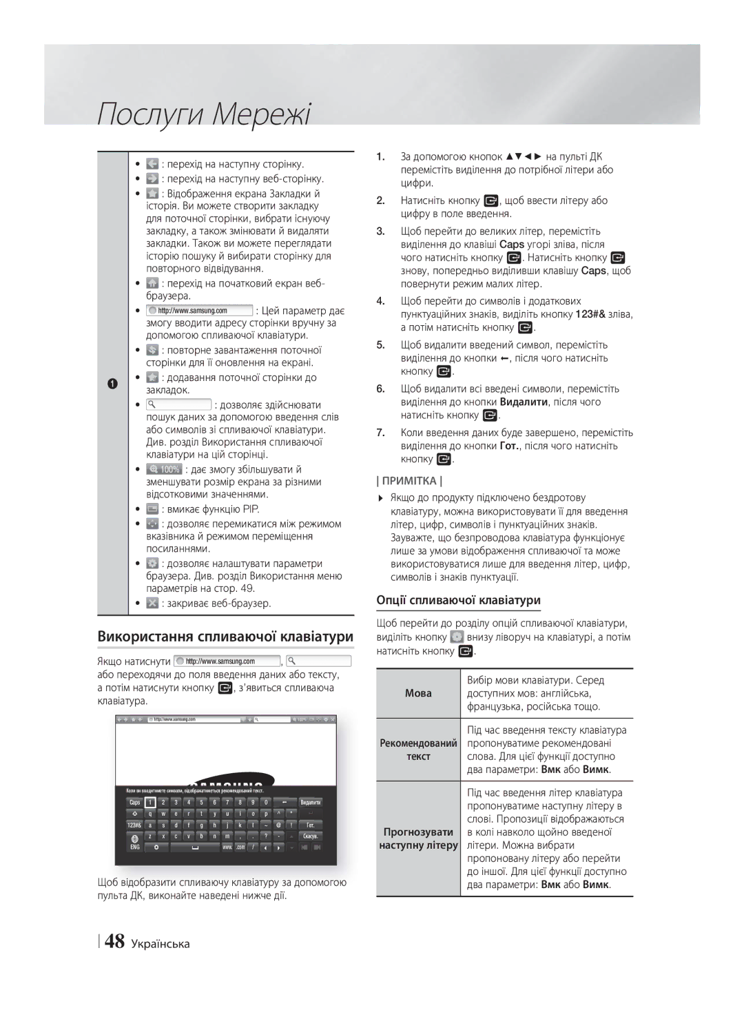 Samsung HT-F5530K/RU, HT-F5550K/RU manual Використання спливаючої клавіатури, Опції спливаючої клавіатури, 48 Українська 