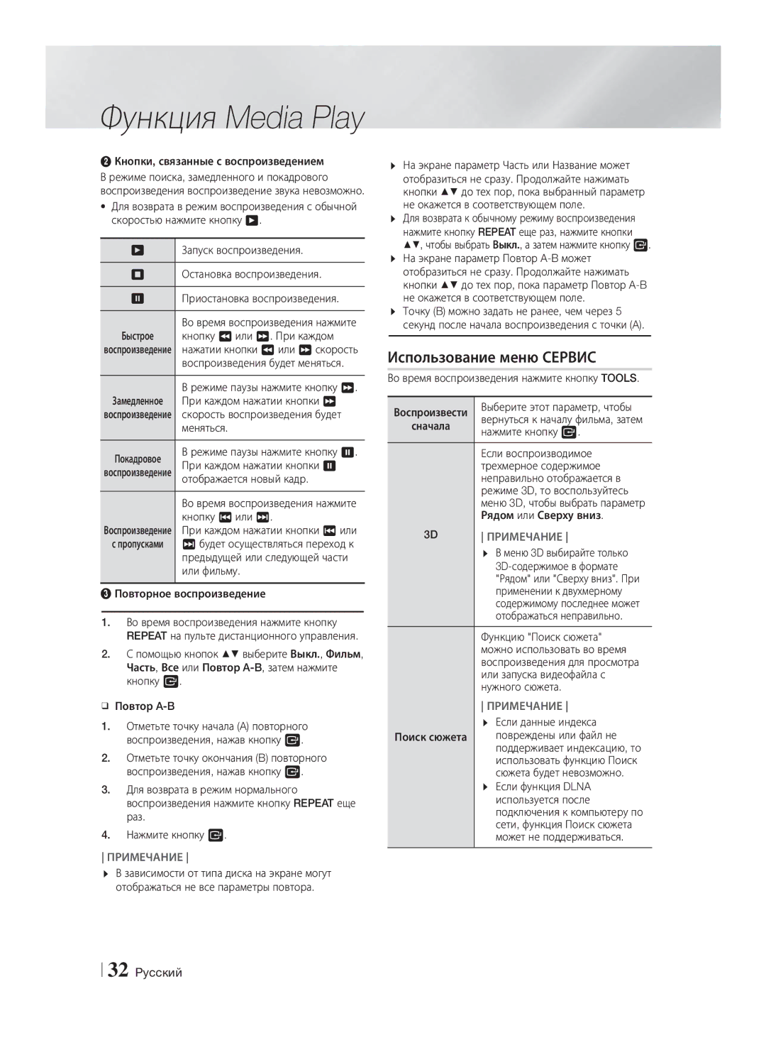 Samsung HT-F5530K/RU, HT-F5550K/RU manual Использование меню Сервис 