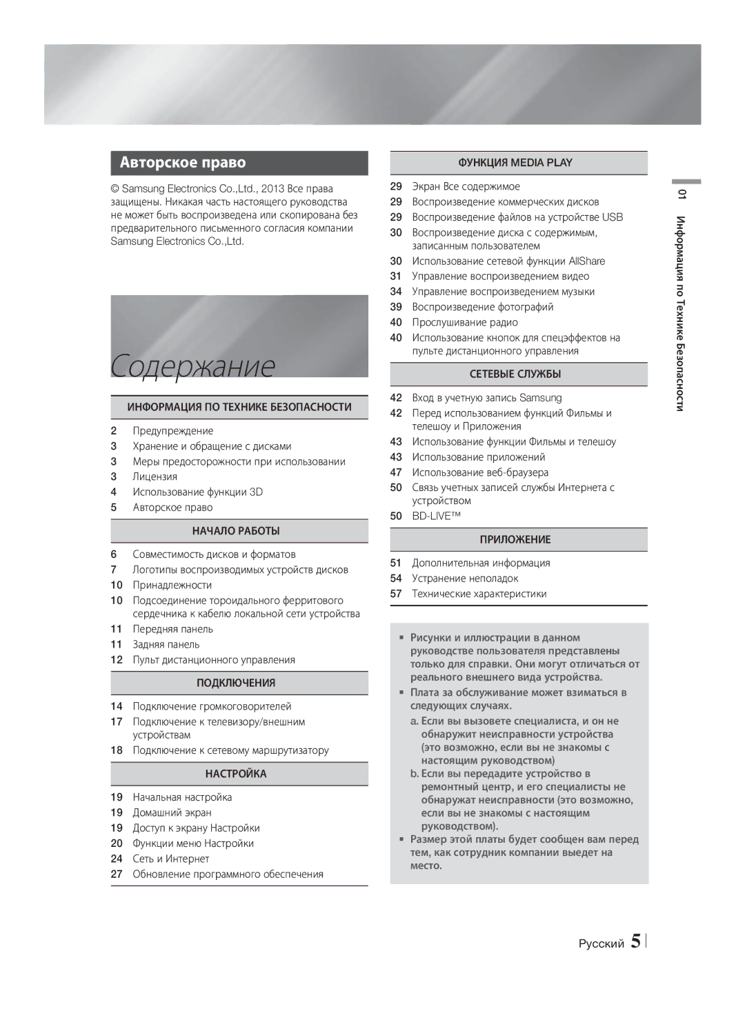 Samsung HT-F5550K/RU, HT-F5530K/RU manual Содержание, Авторское право 