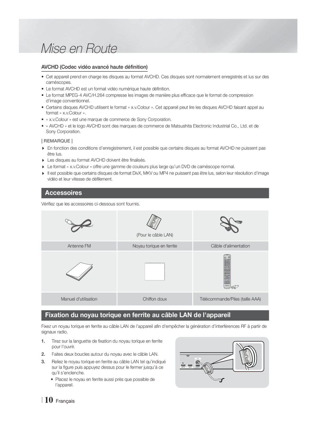 Samsung HT-F5530/TK, HT-F5500/EN, HT-F5530/XN, HT-F5500/XN manual Accessoires, Avchd Codec vidéo avancé haute définition 