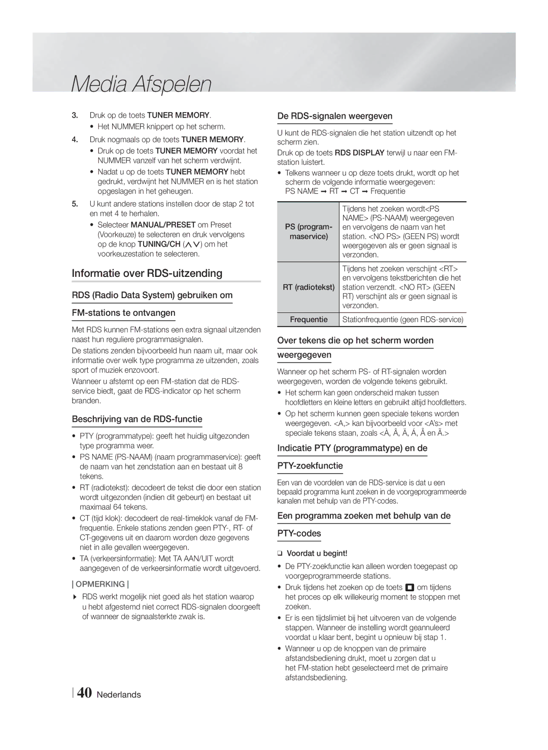 Samsung HT-F5530/TK, HT-F5500/EN, HT-F5530/XN, HT-F5500/XN, HT-F5530/EN, HT-F5550/TK manual Informatie over RDS-uitzending 