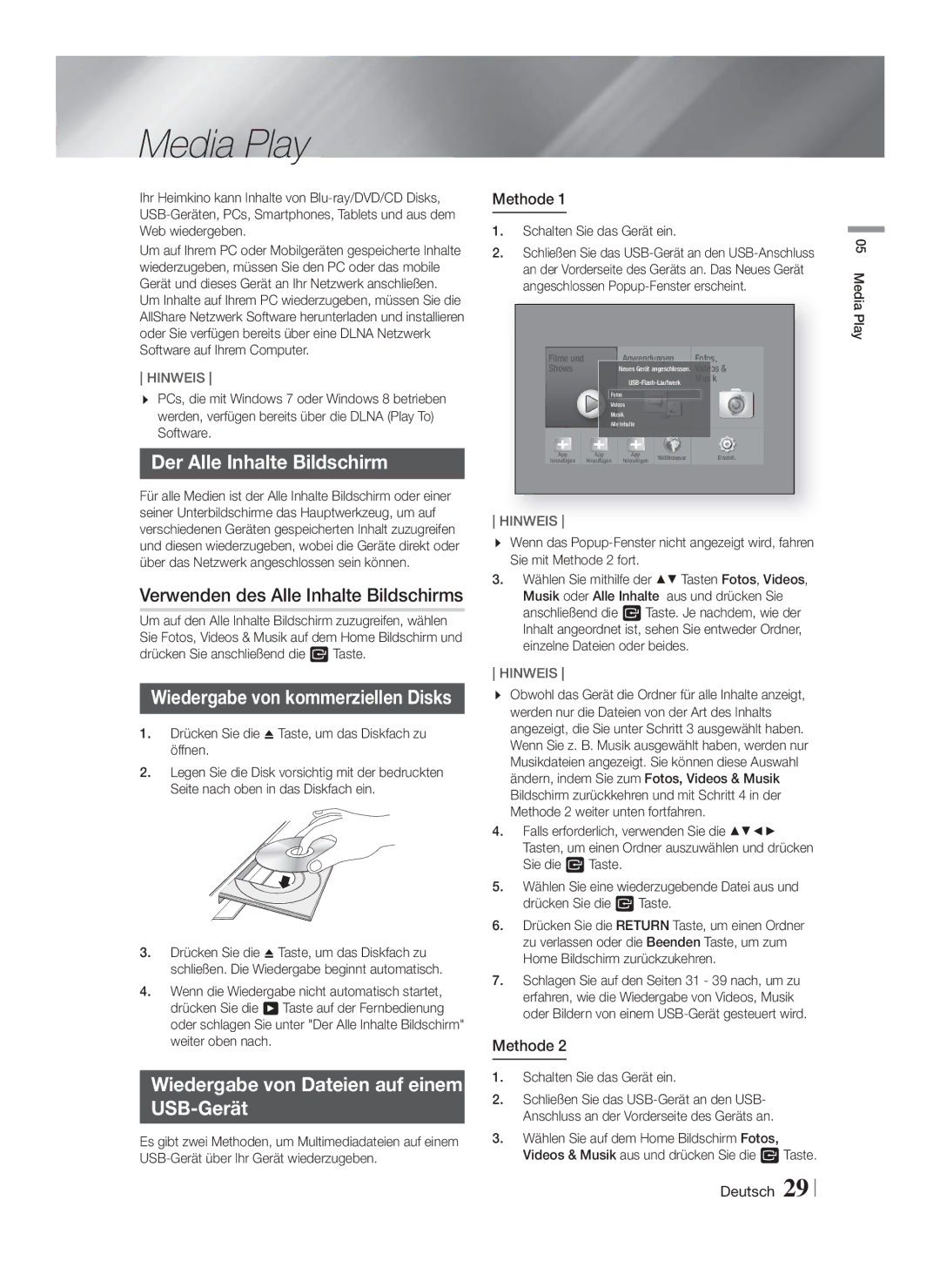 Samsung HT-F5530/ZF manual Der Alle Inhalte Bildschirm, Verwenden des Alle Inhalte Bildschirms, Schalten Sie das Gerät ein 