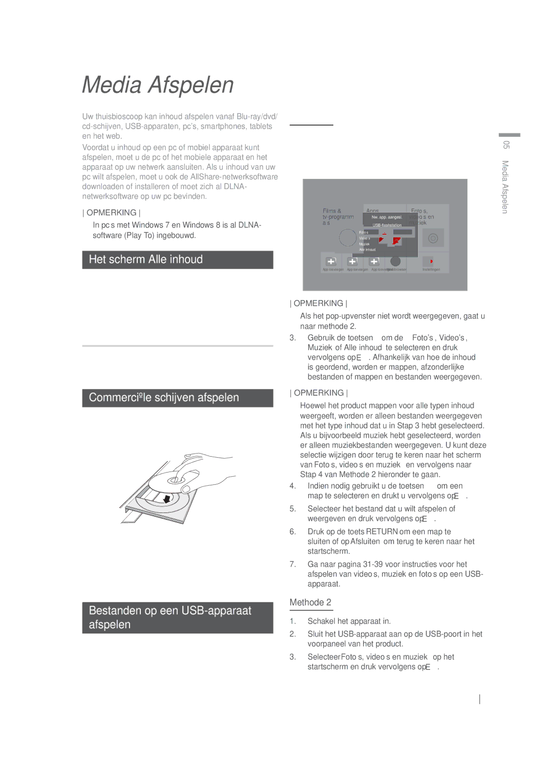 Samsung HT-F5530/ZF, HT-F5530/TK manual Media Afspelen, Het scherm Alle inhoud gebruiken, Commerciële schijven afspelen 