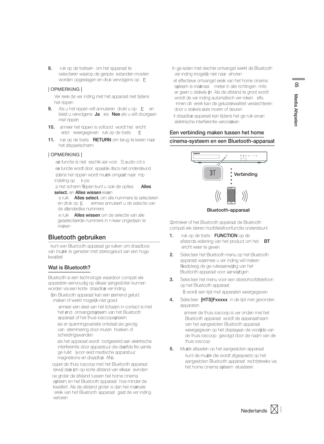 Samsung HT-F5550/ZF, HT-F5530/TK, HT-F5500/EN manual Bluetooth gebruiken, Wat is Bluetooth?, Verbinding Bluetooth-apparaat 