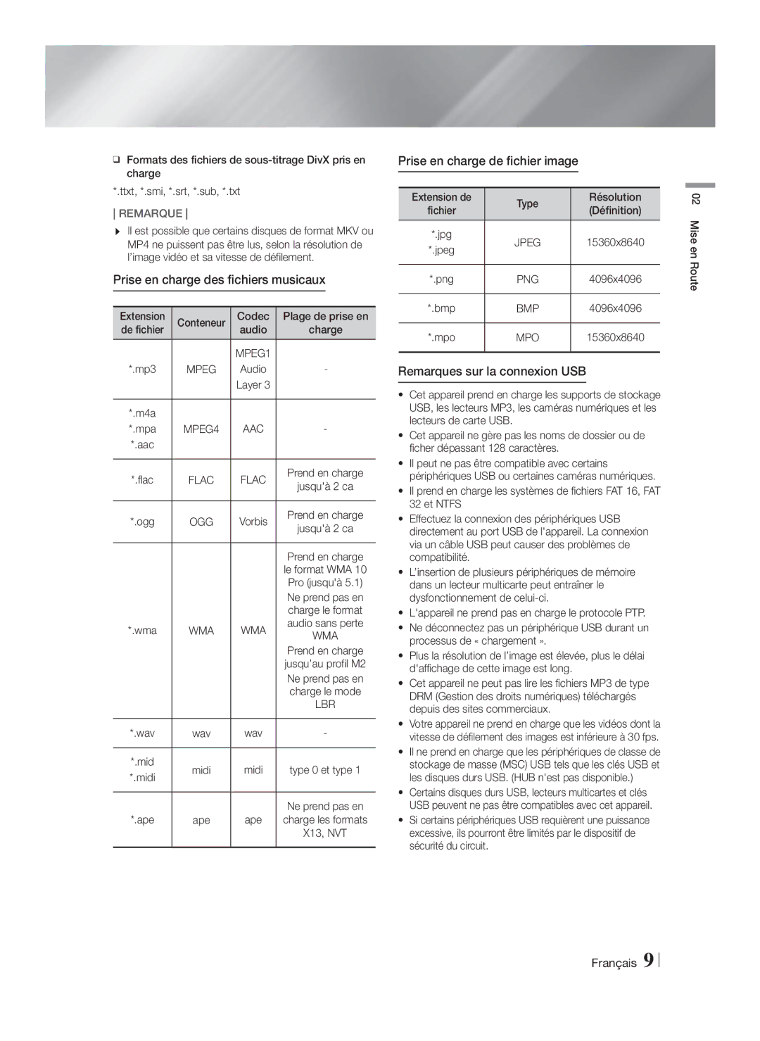 Samsung HT-F5550K/SJ manual Prise en charge des fichiers musicaux, Prise en charge de fichier image 