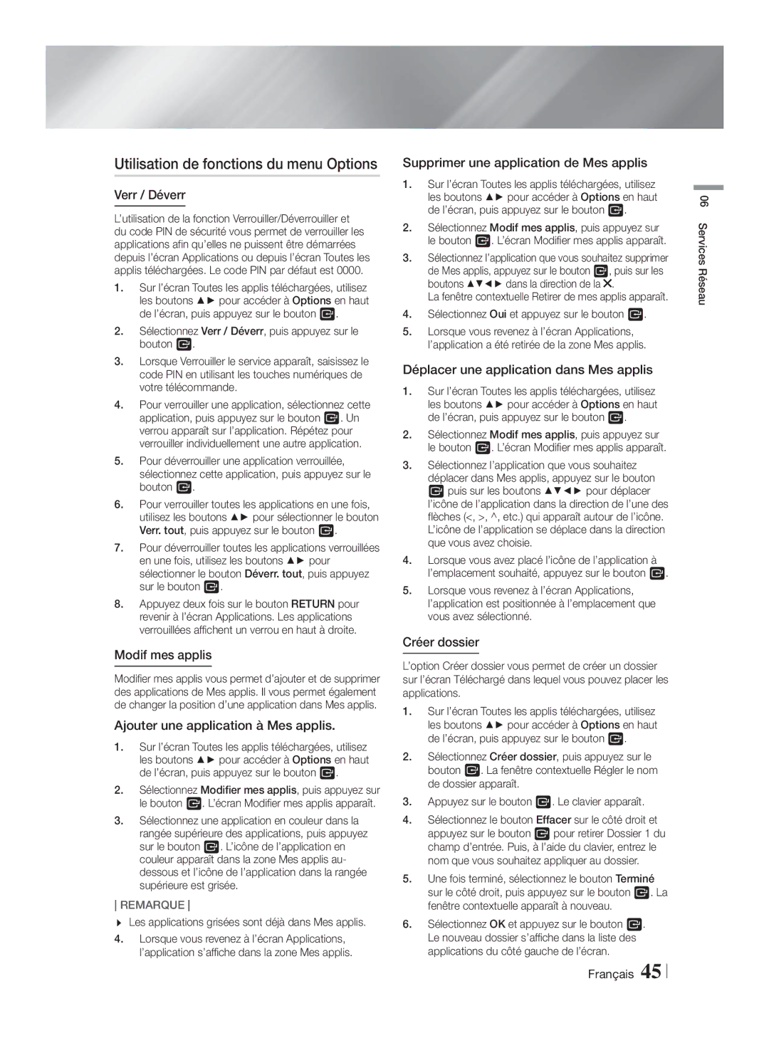 Samsung HT-F5550K/SJ manual Utilisation de fonctions du menu Options 