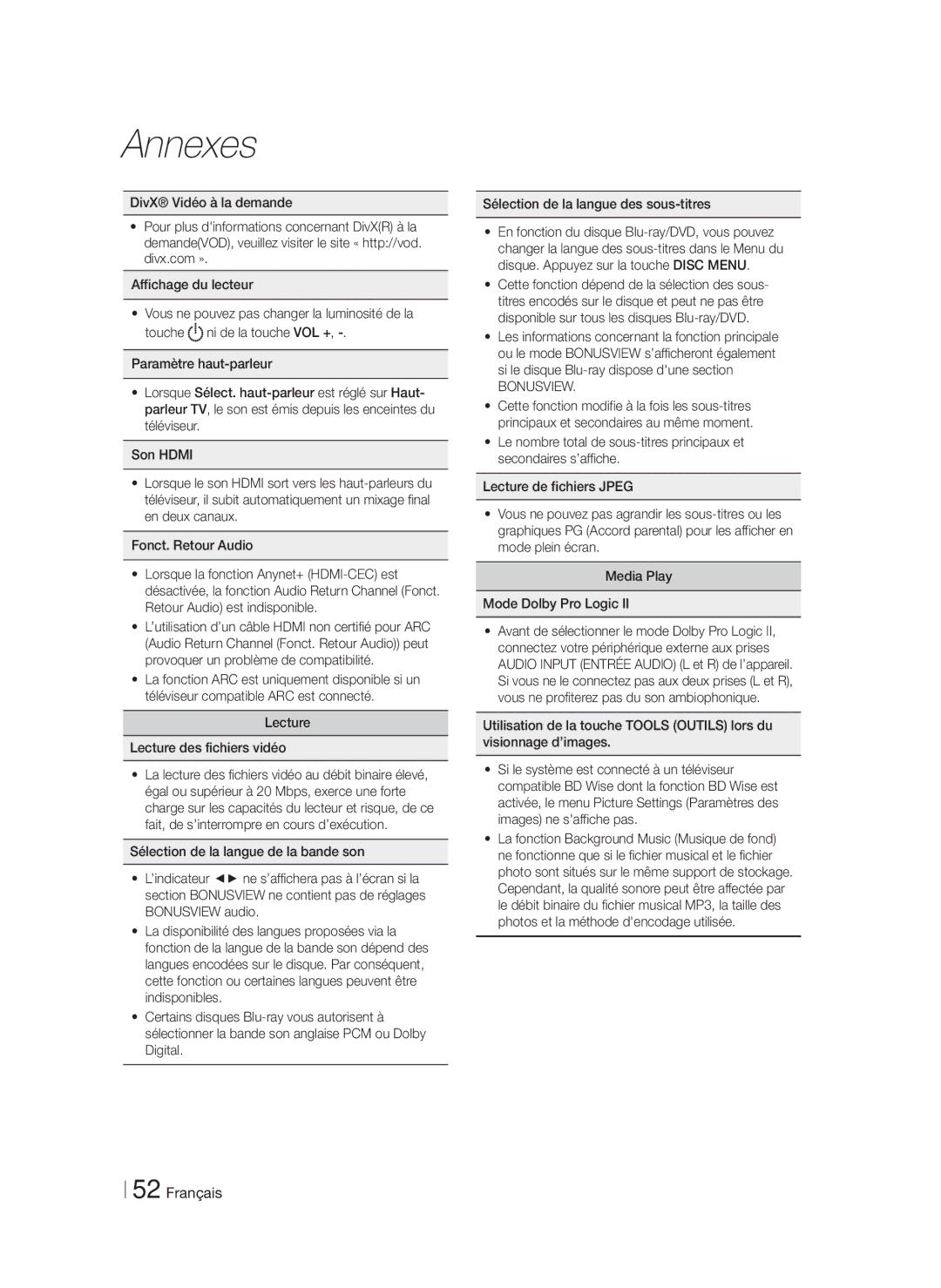 Samsung HT-F5550K/SJ manual Lecture Lecture des fichiers vidéo, Bonusview 