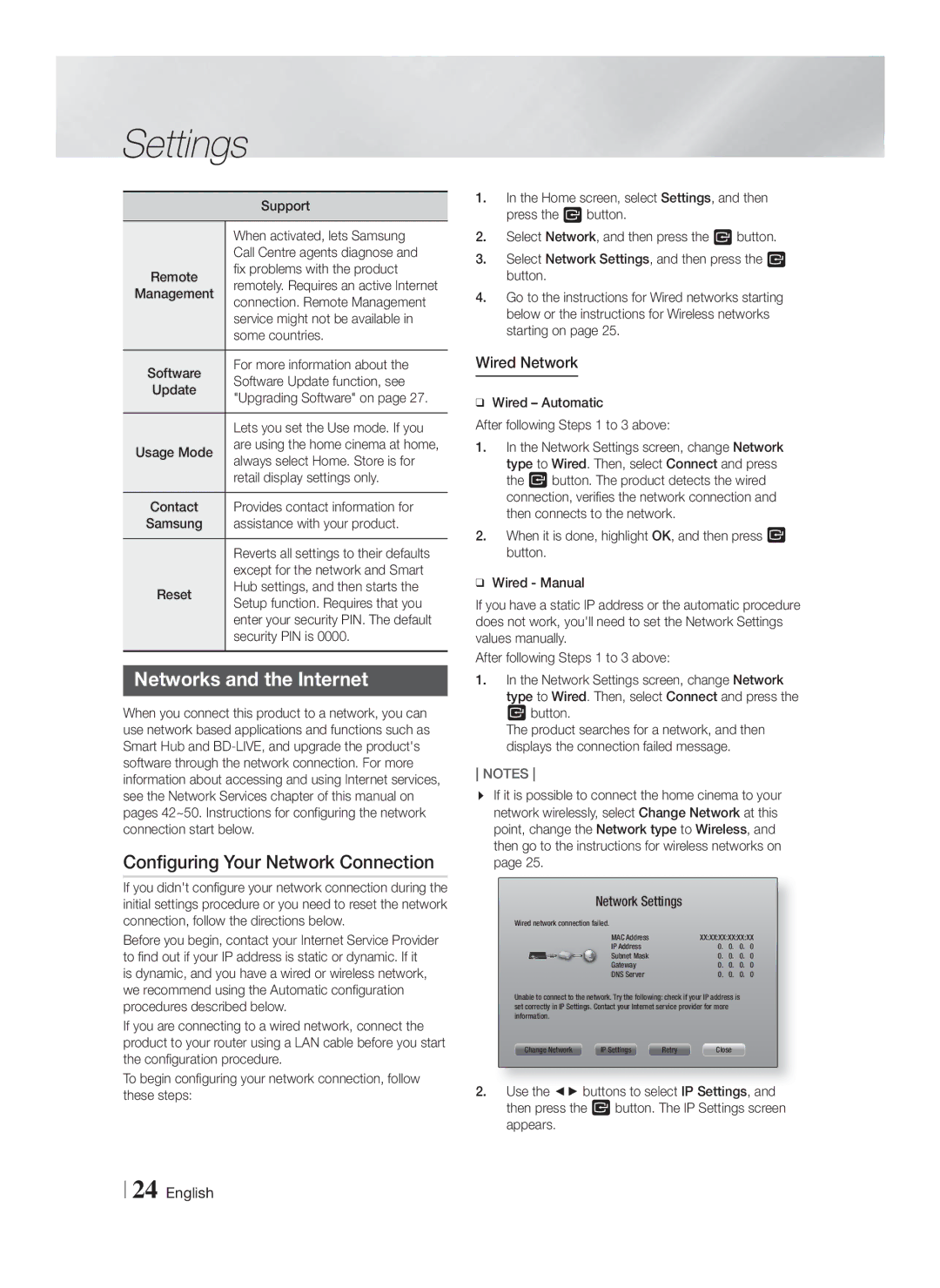 Samsung HT-F5550K/SJ manual Networks and the Internet, Configuring Your Network Connection, Wired Network 