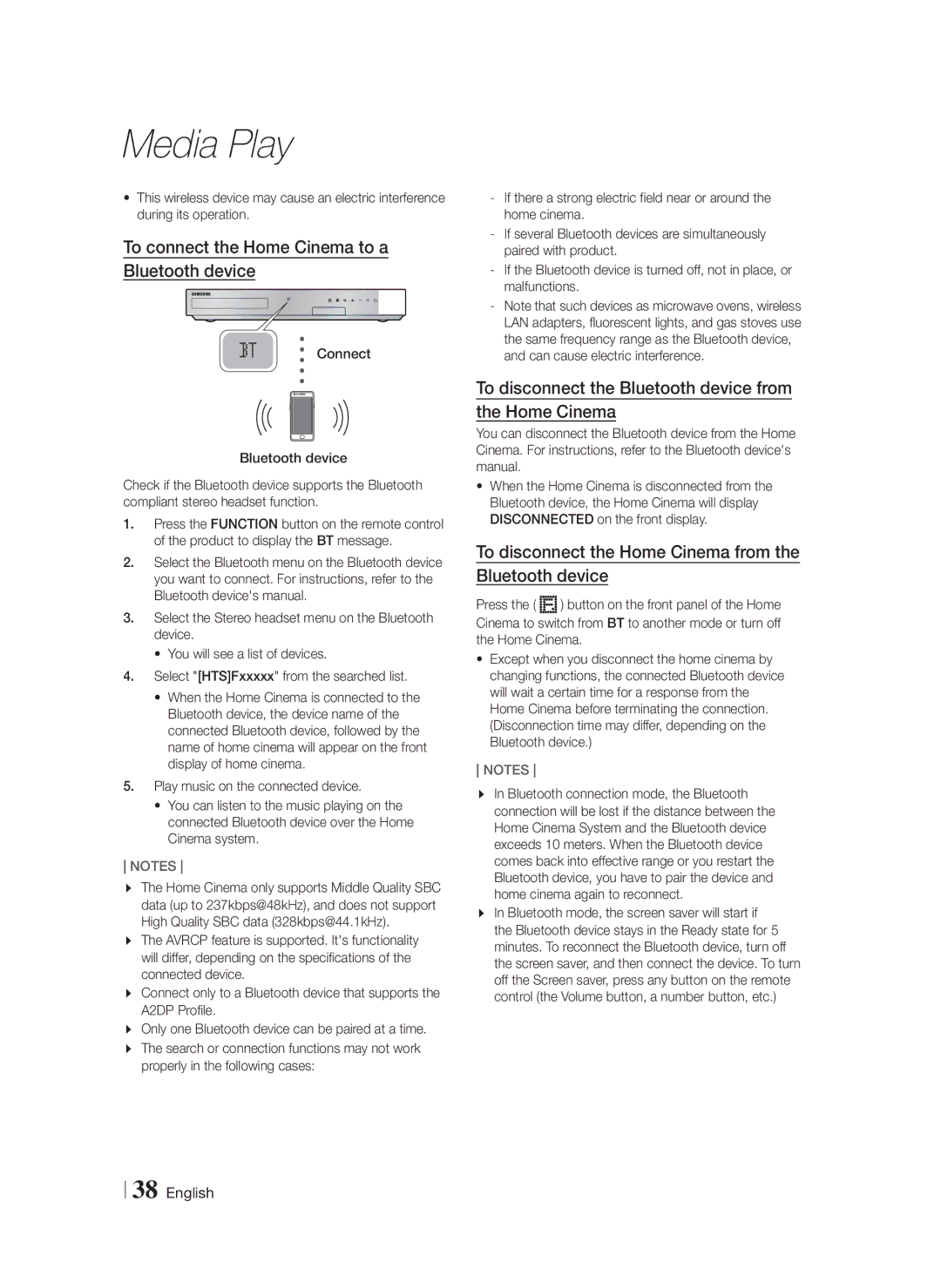 Samsung HT-F5550K/SJ manual To connect the Home Cinema to a Bluetooth device 