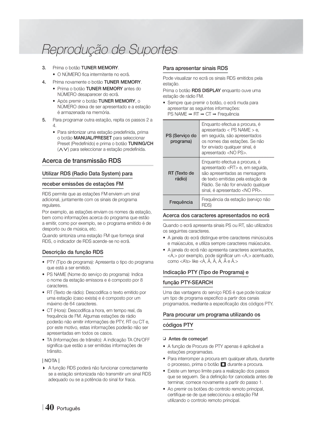 Samsung HT-F5500/ZF, HT-F5550/ZF, HT-F5530/ZF manual Acerca de transmissão RDS 