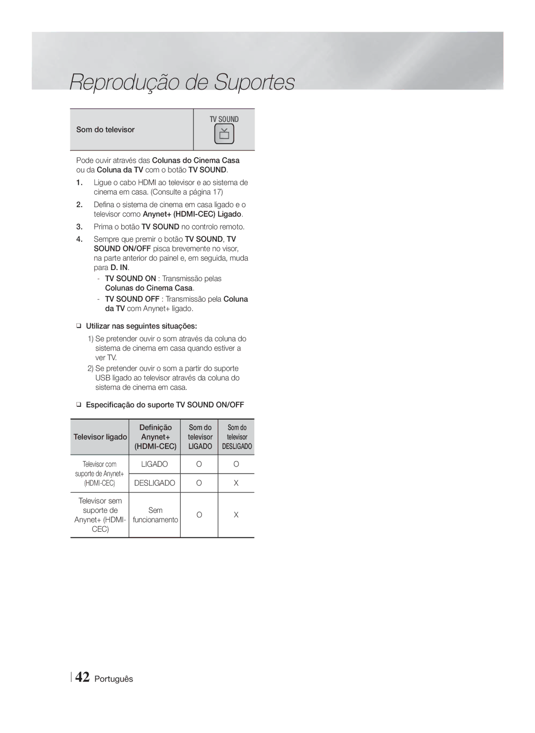 Samsung HT-F5550/ZF, HT-F5500/ZF, HT-F5530/ZF manual Som do televisor 