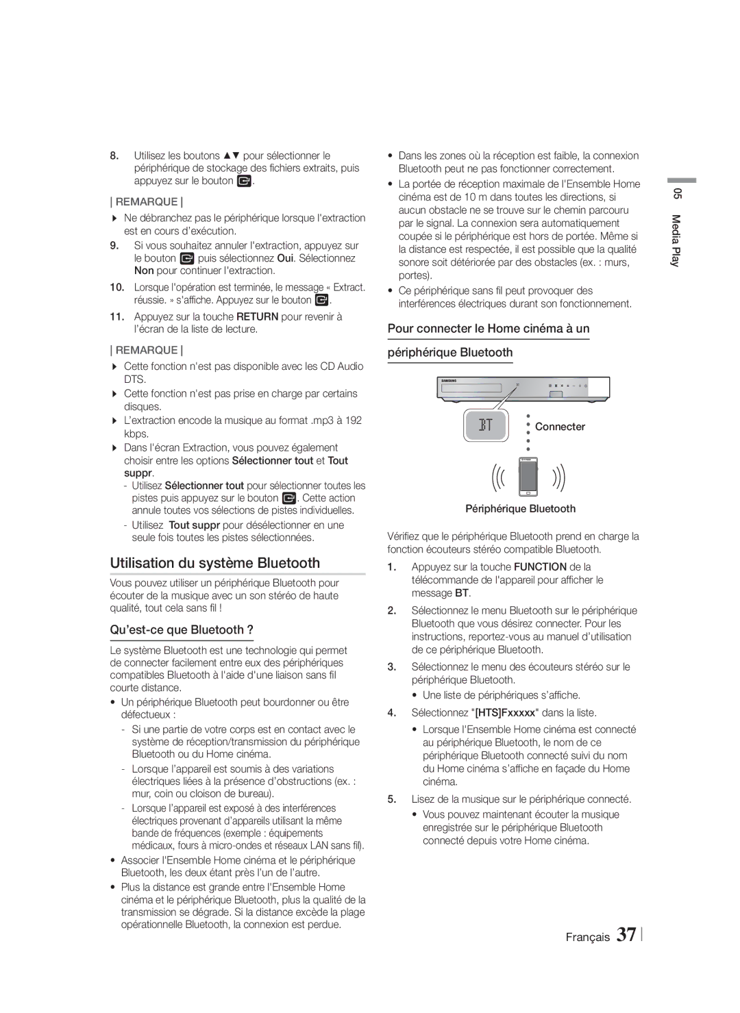 Samsung HT-F5500/ZF manual Utilisation du système Bluetooth, Qu’est-ce que Bluetooth ?, Connecter Périphérique Bluetooth 