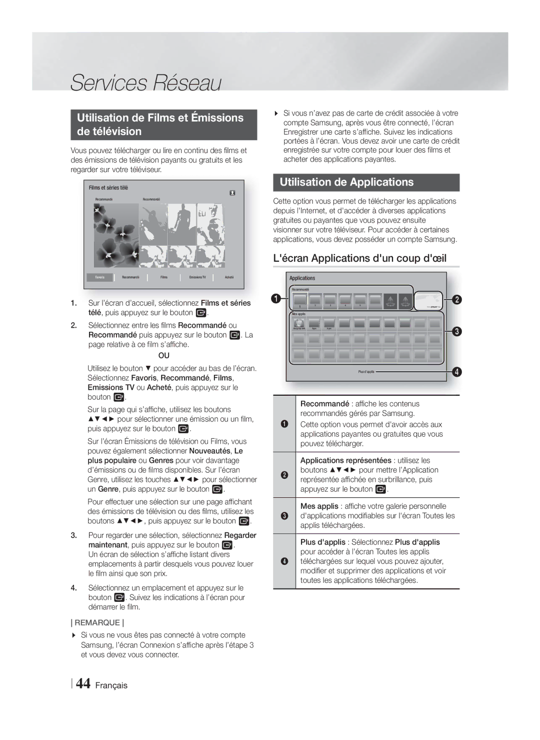 Samsung HT-F5530/ZF, HT-F5550/ZF, HT-F5500/ZF Utilisation de Films et Émissions De télévision, Utilisation de Applications 