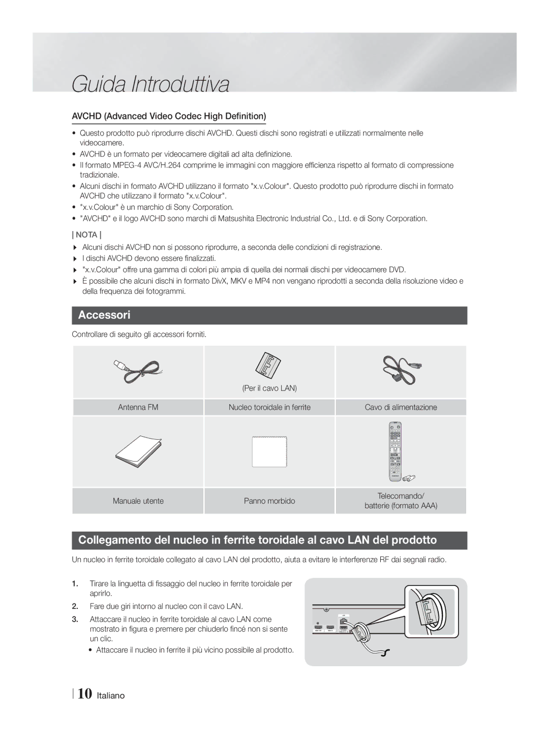 Samsung HT-F5500/ZF, HT-F5550/ZF, HT-F5530/ZF manual Accessori, Avchd Advanced Video Codec High Definition 