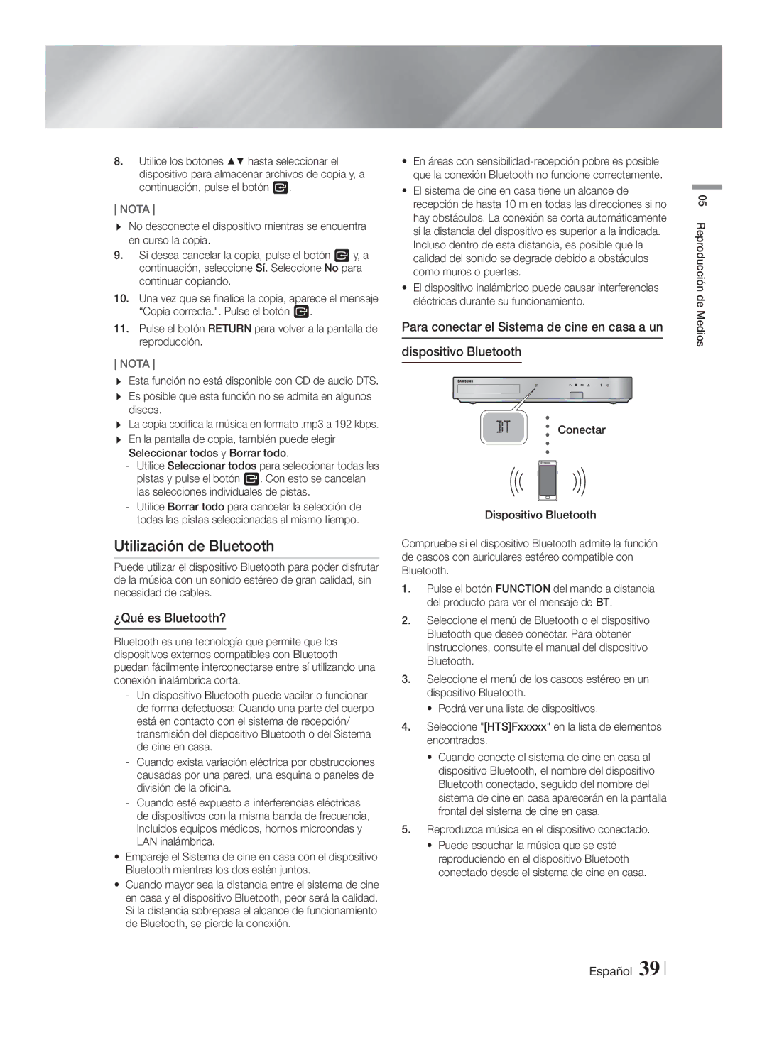 Samsung HT-F6550W/SJ manual Utilización de Bluetooth, ¿Qué es Bluetooth?, Reproduzca música en el dispositivo conectado 