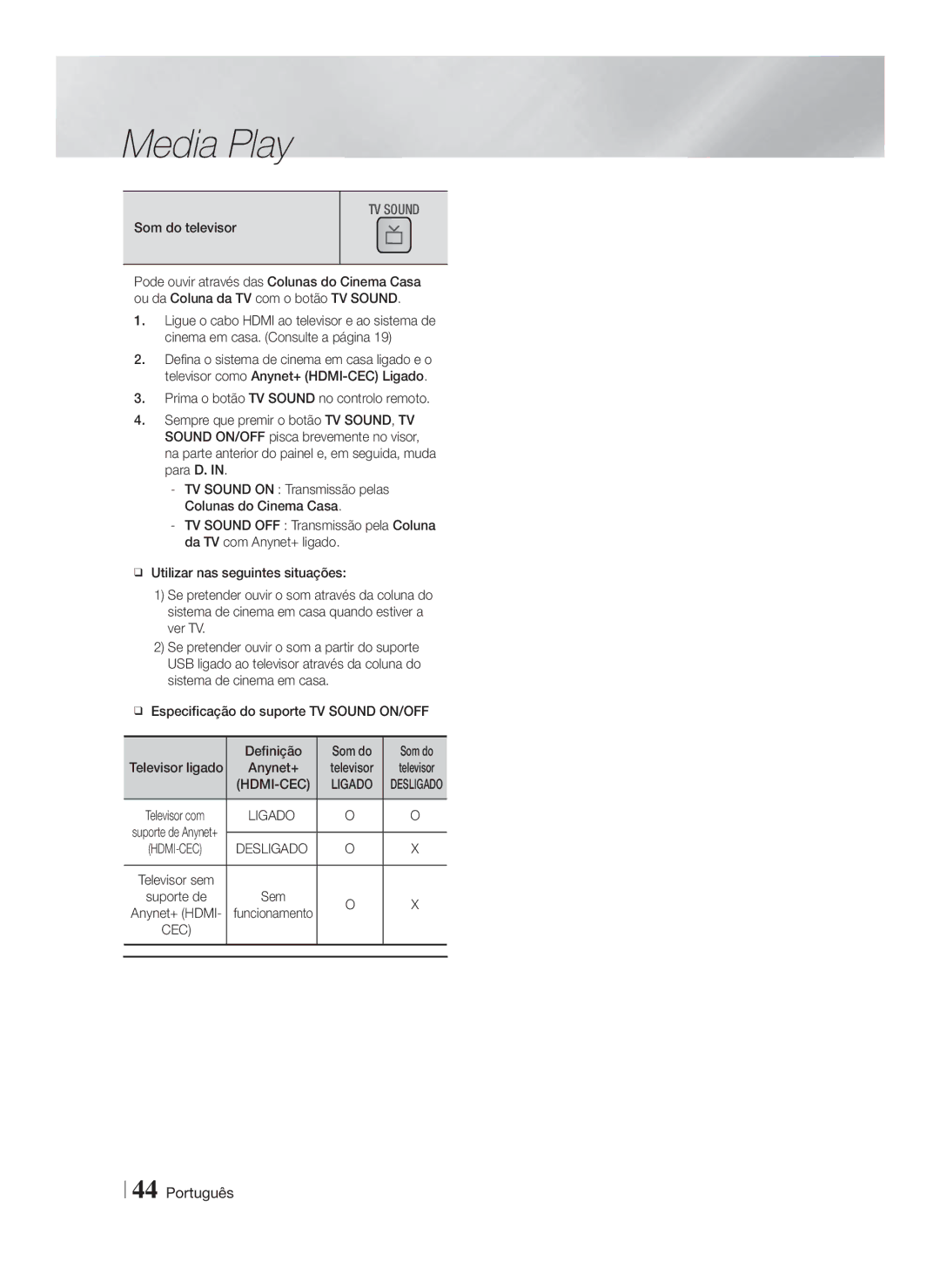 Samsung HT-F6500/ZF, HT-F6500/EN, HT-F6550W/ZF, HT-F6550W/SJ manual Som do televisor 